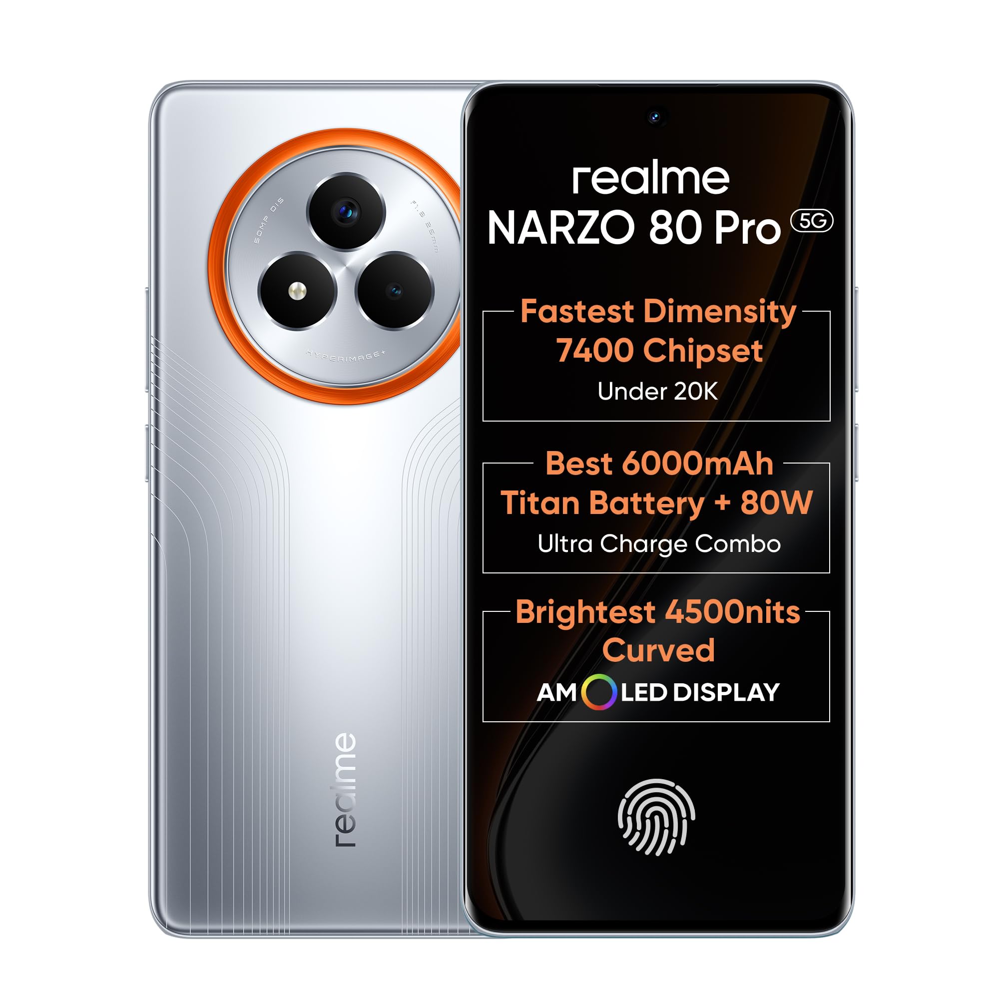 realme NARZO 80 Pro 5G (Speed Silver,8GB+256GB) | Segment's 1st MediaTek Dimensity 7400 Chipset | 6000mAh Titan Battery + 80W Ultra Charge | 4500nits HyperGlow Esports Display | IP69 Waterproof