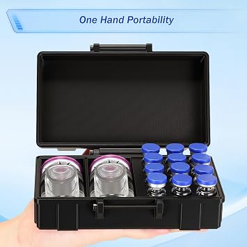 Hushee Peptide Case, 12 x 3ml & 30ml Bac Vial Storage Case Reconstitution Solution Peptide Glp1, Dual Size 30ml and 3ml 14 Slots for Vial Storage Fridge Freezer Travel