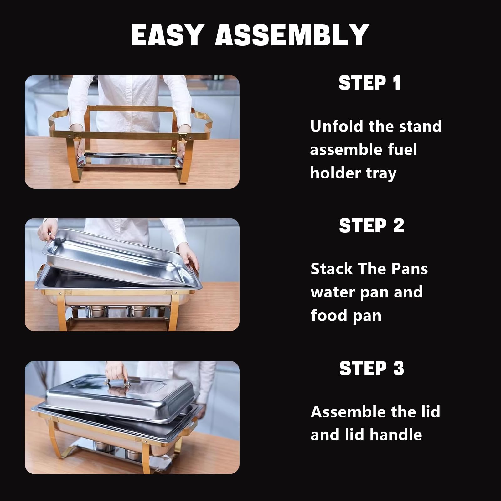 Chafing Dish Buffet, Kit Scaldavivande Rettangolare in Acciaio Inox con Coperchi, Teglie per Cibo, Bagnomaria e Porta Combustibile, Utensili da Portata per Buffet da 8L