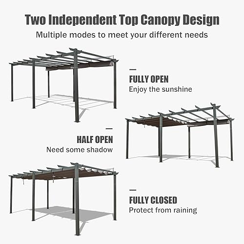 Miniatura 5 de Domi Outdoor Living Pérgola para exteriores de 11 x 20 pies con toldo retráctil, refugio de aluminio, enrejado de uva para patio, patio trasero y