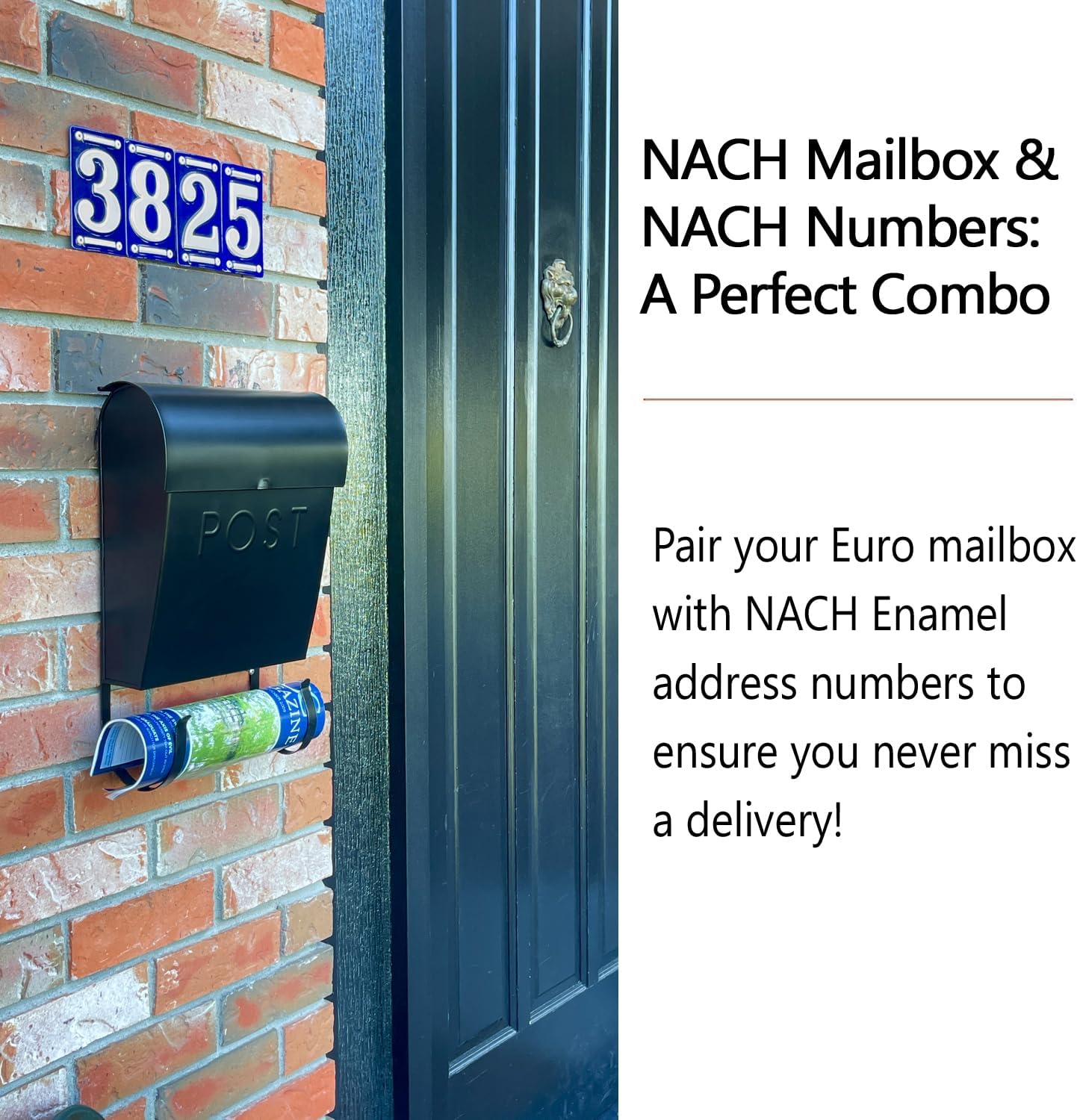 NACH Mailboxes for Outside Wall Mount, 12 x 11.2 x 4.5 inch, Black Mailbox, Waterproof Mailbox with Outdoor Newspaper Holder - The Euro Mailbox