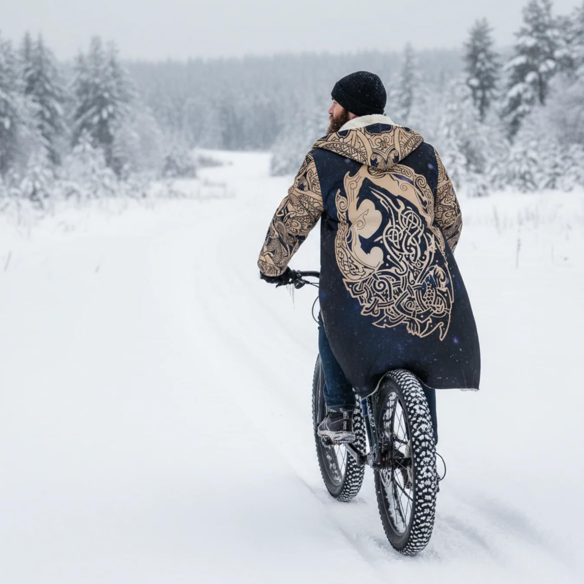 Abrigo Unisex de Fenrir - Chaqueta de Invierno Calda ma Leggera - Parka Nórdica de Cuero Sintético y Lana - Capa con Capucha Cortavientos para el Frío, Regalo para el Espíritu Guerrero