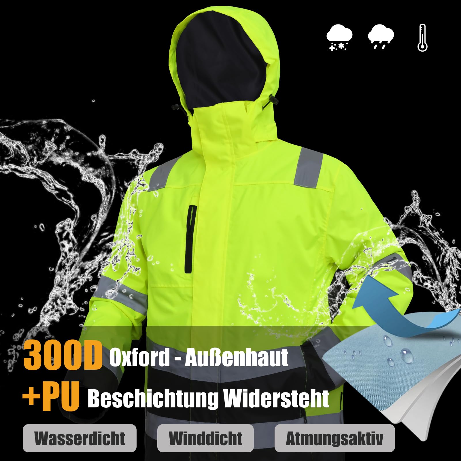 WORK IDEA Vielseitige 3-in-1 Arbeitsjacke mit Reflektoren - Wasserdicht, Winddicht, atmungsaktiv - Ideale Winter-Arbeitskleidung und Warnschutzjacke für alle Jahreszeiten