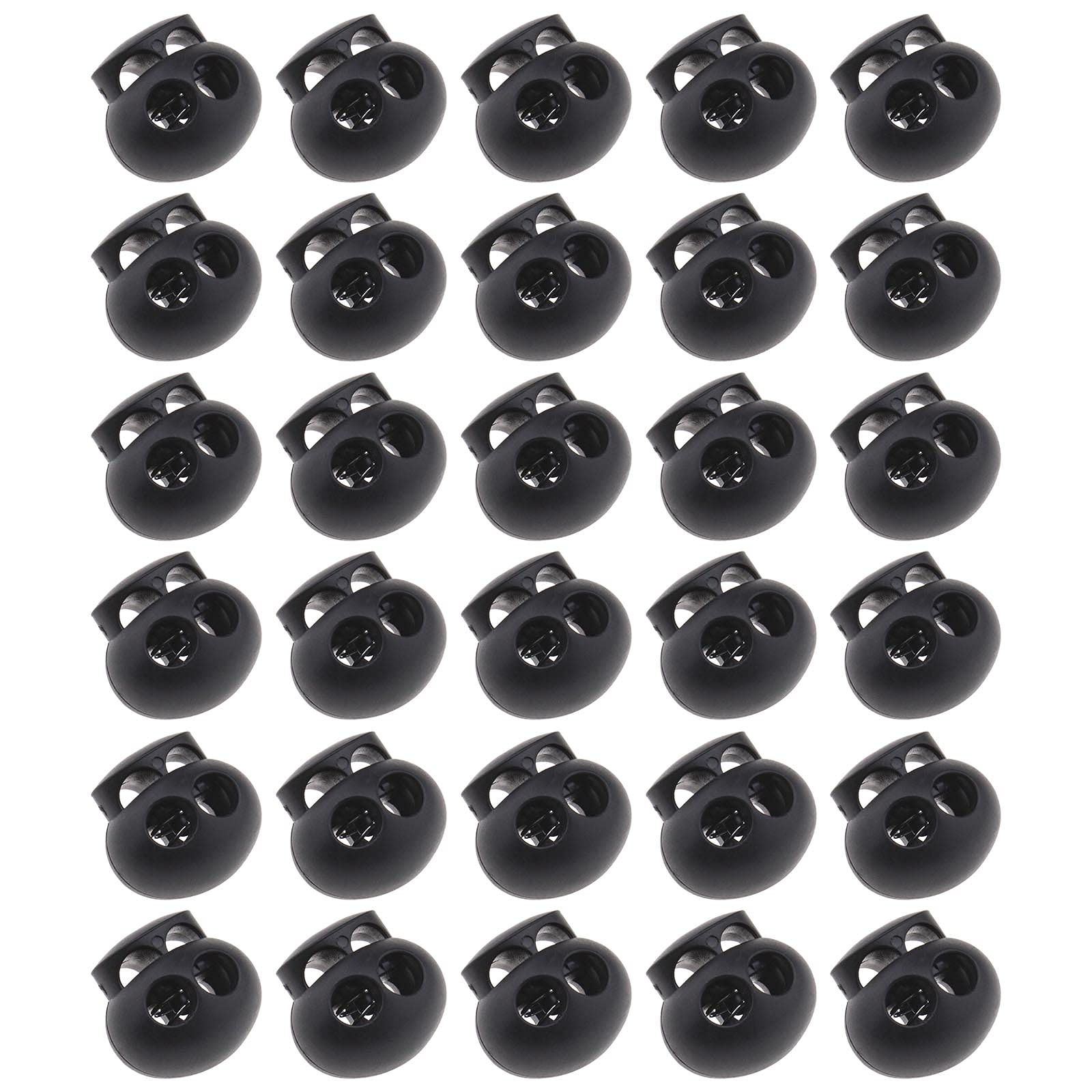 SING F LTD 30pcs Plastic Double Hole Cord Locks End Spring Stopper Fastener Slider End Spring Stop Toggle for Drawstring Backpack Black, Black, 22x23x17mm