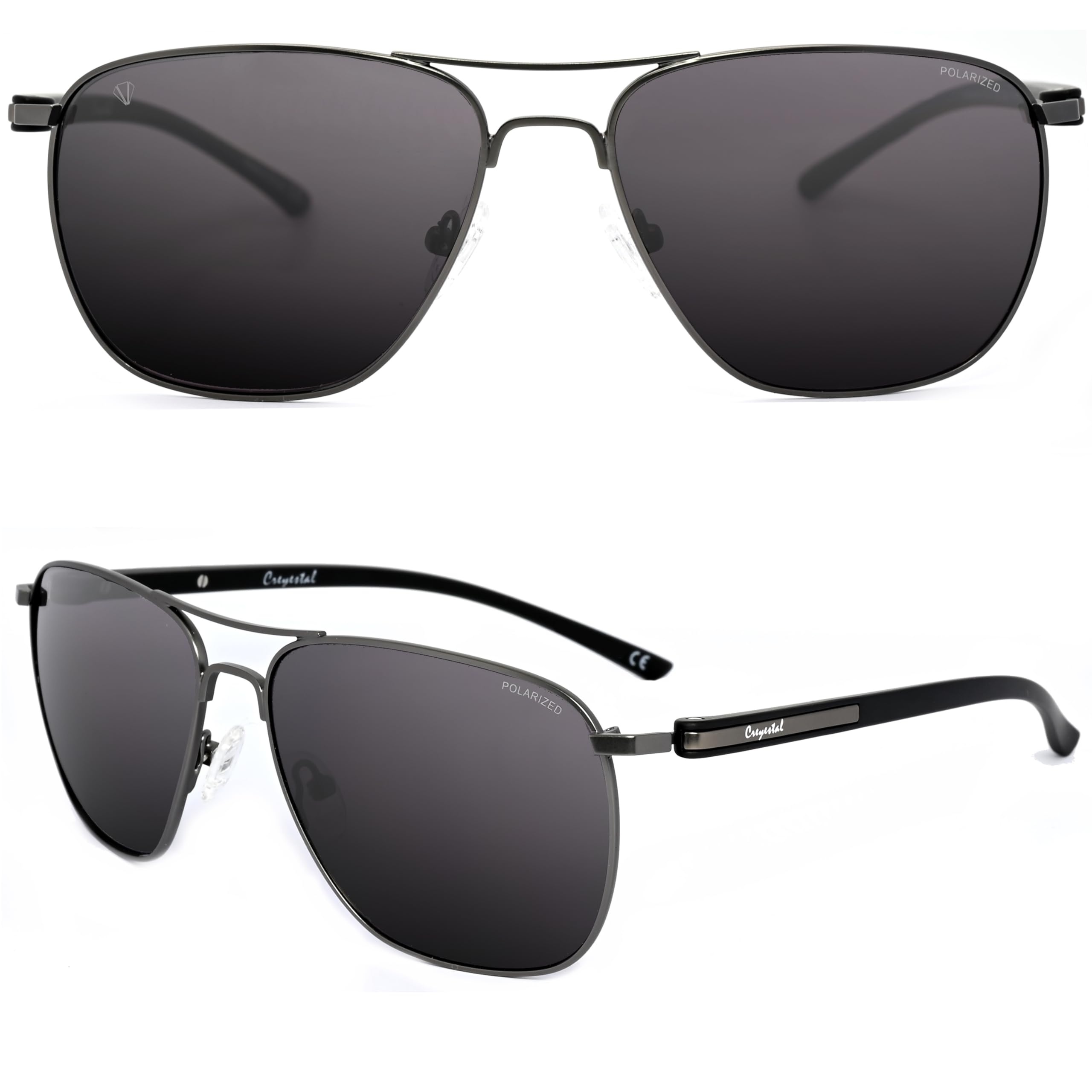 CREYESTAL Gafas de Sol Polarizadas Metal Aviador, Piloto, Lentes Policarbonato HD Premium 100% Anti-UV, para Hombre