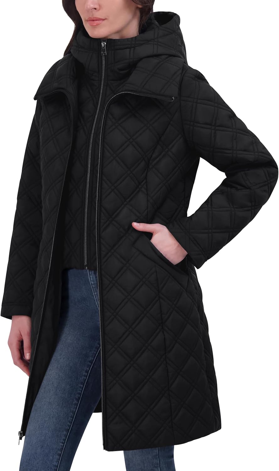 TAHARI Women's Quilted Jacket – Silky Taffeta, Water-resistant, Attached Hooded Bib, Zip-out Front, Fully Lined - Image 2