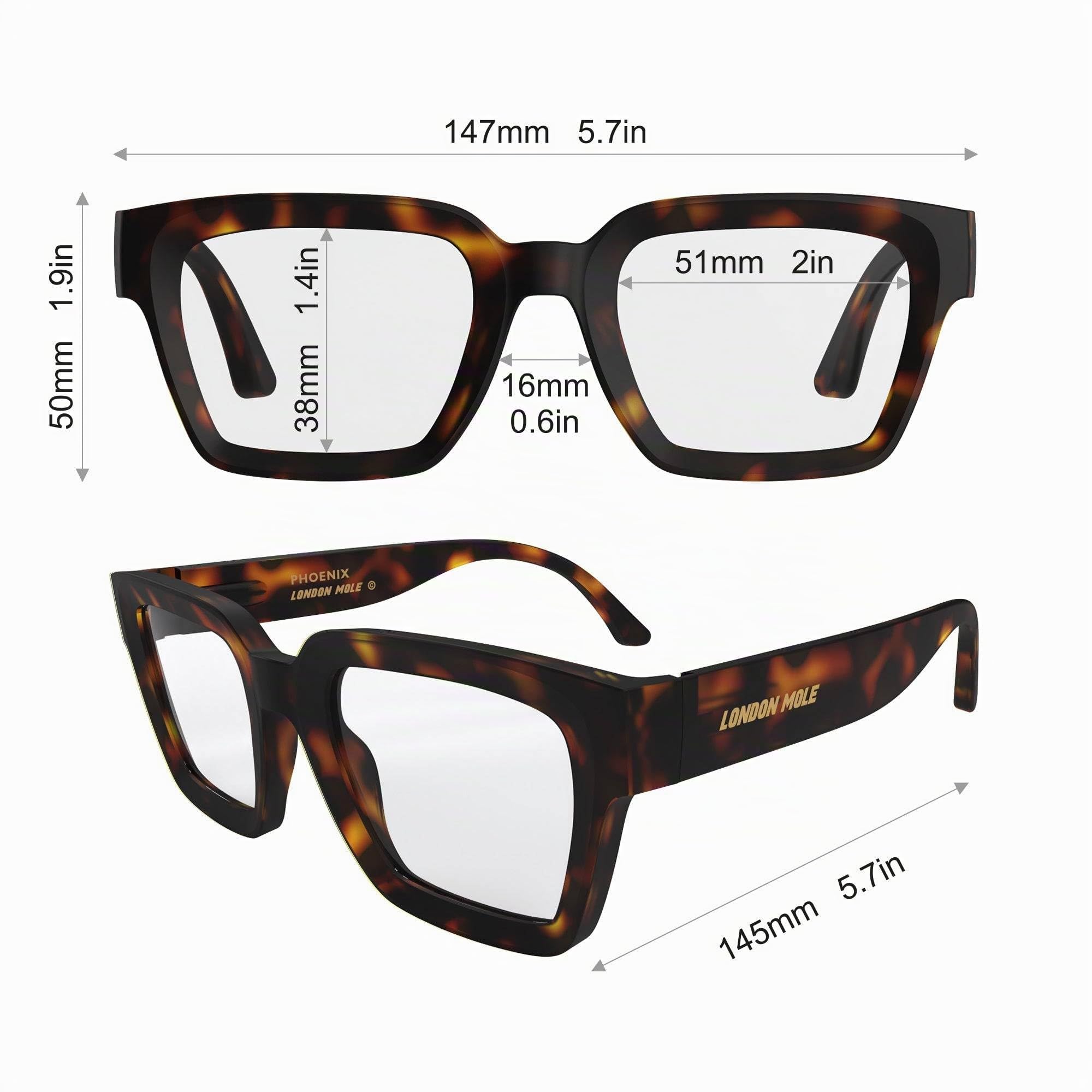LONDON MOLE® Phoenix Grandes lunettes de lecture surdimensionnées | Un grand cadre carré moderne et audacieux | Lecteurs de style statement pour hommes et femmes