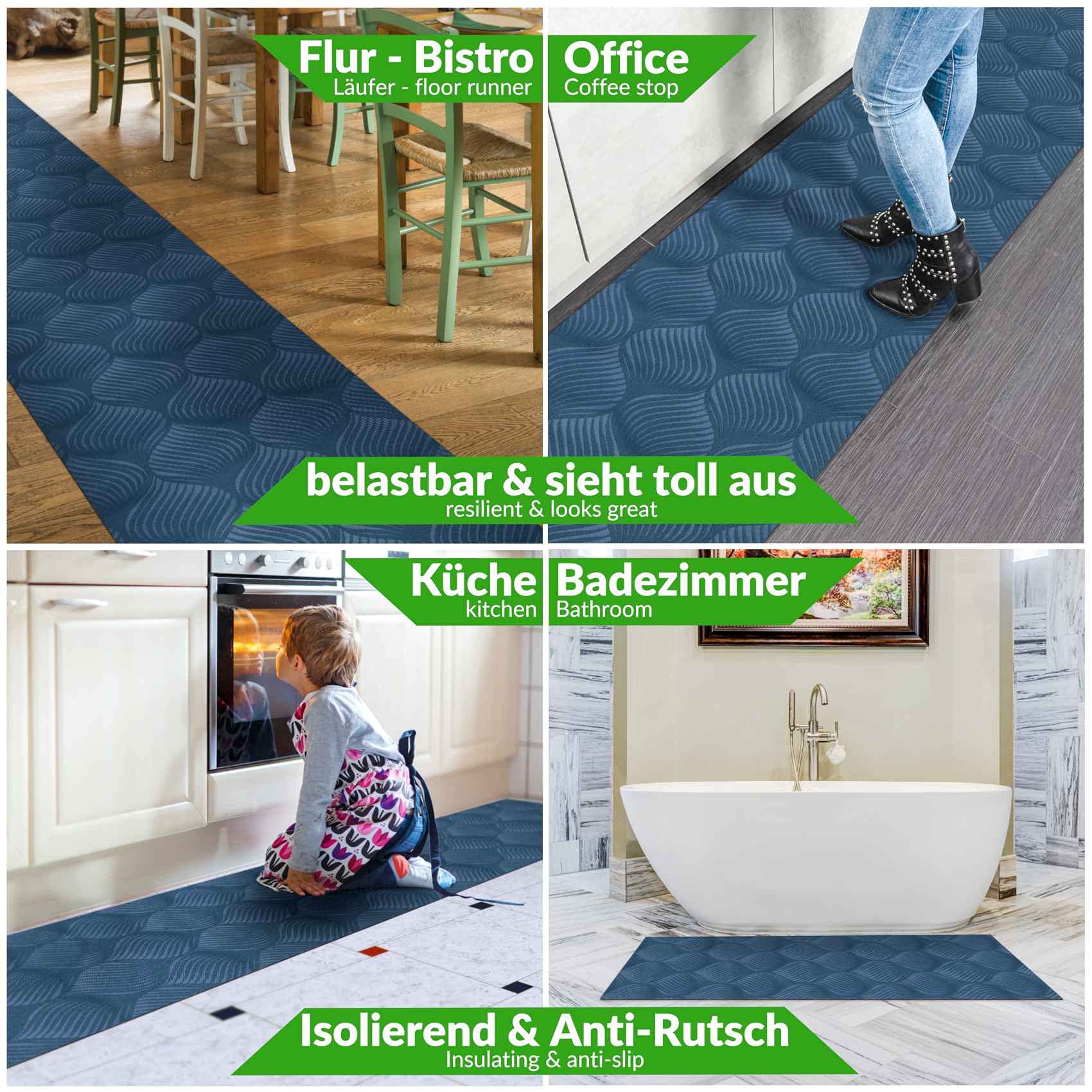ANRO loper, vloerkleed voor vestibule/hal, keukenloper, vloerkleed, velours, antislip, wasbaar voor gang, slaapkamer, woonkamer, keuken Baker Blauw 50 x 260 cm