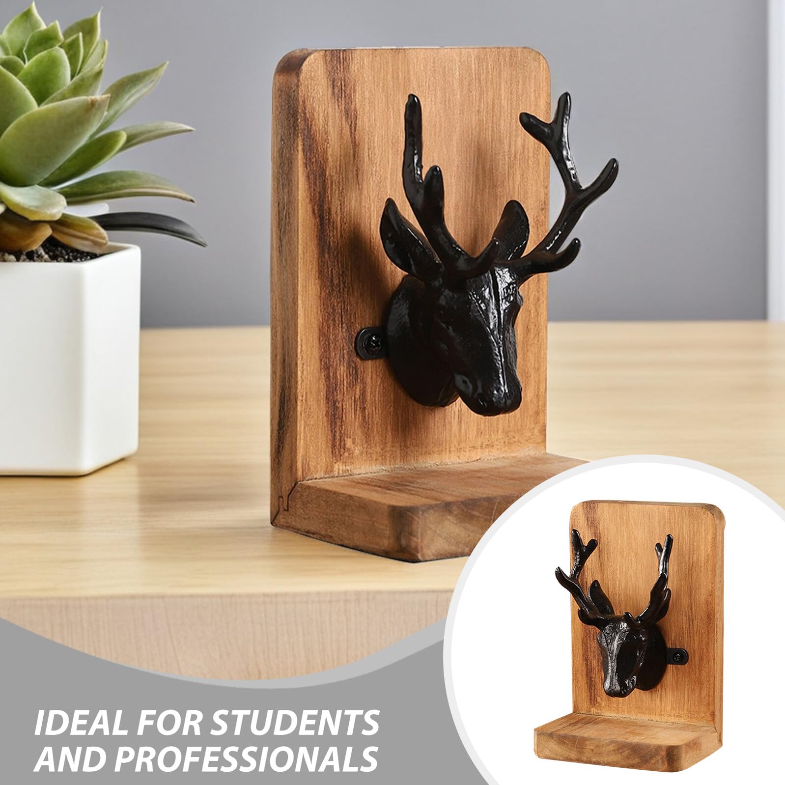 Mipcase Sujetalibros de Madera Estilo Nórdico Sujetalibros Rusticos para Escritorio para Estanteria Organizador de Libros para Decoración de Hogar