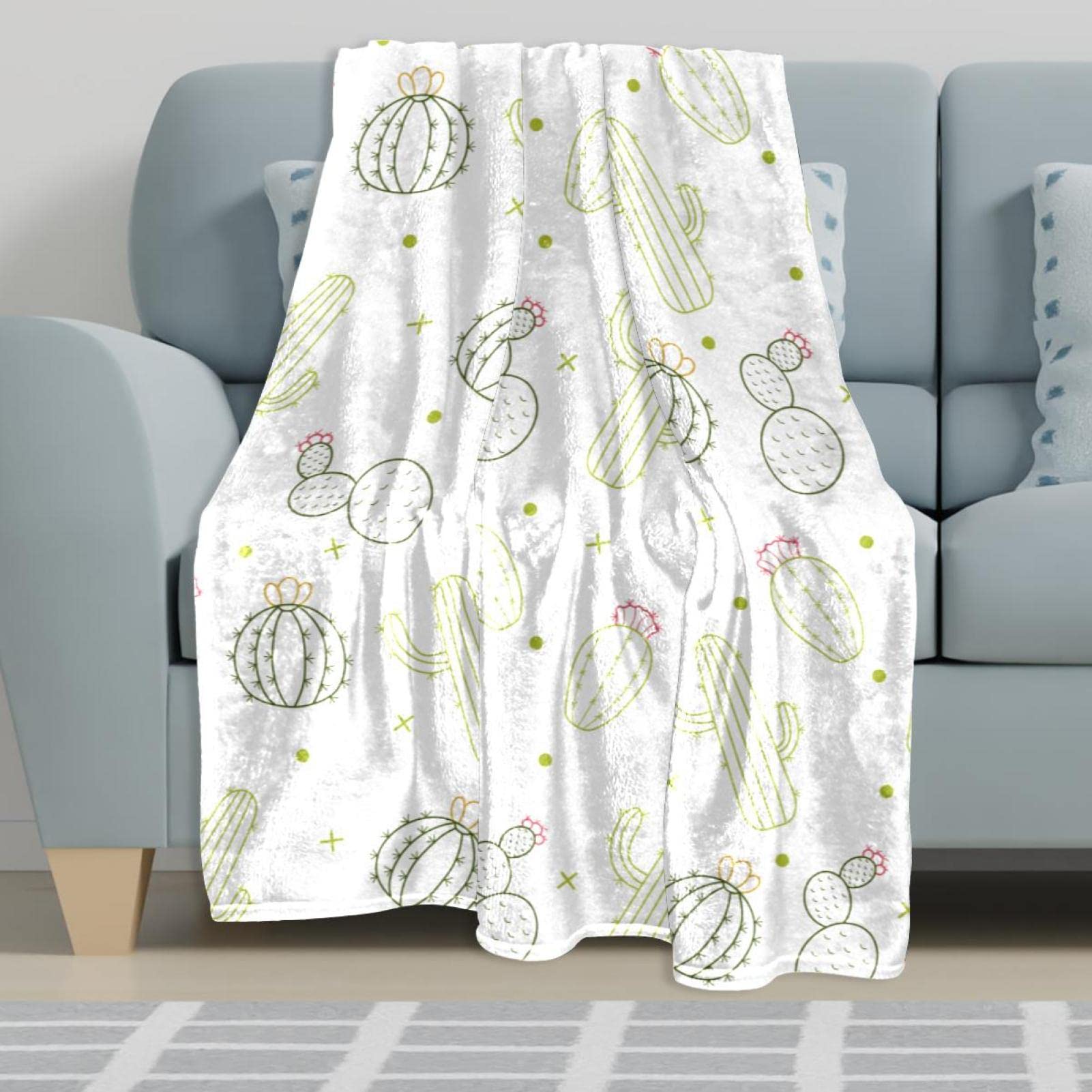Handgezeichnete Kaktus-Fleece-berwurfdecke fr Couch, leicht, flauschig,  Plsch : Amazon.de: Home & Kitchen