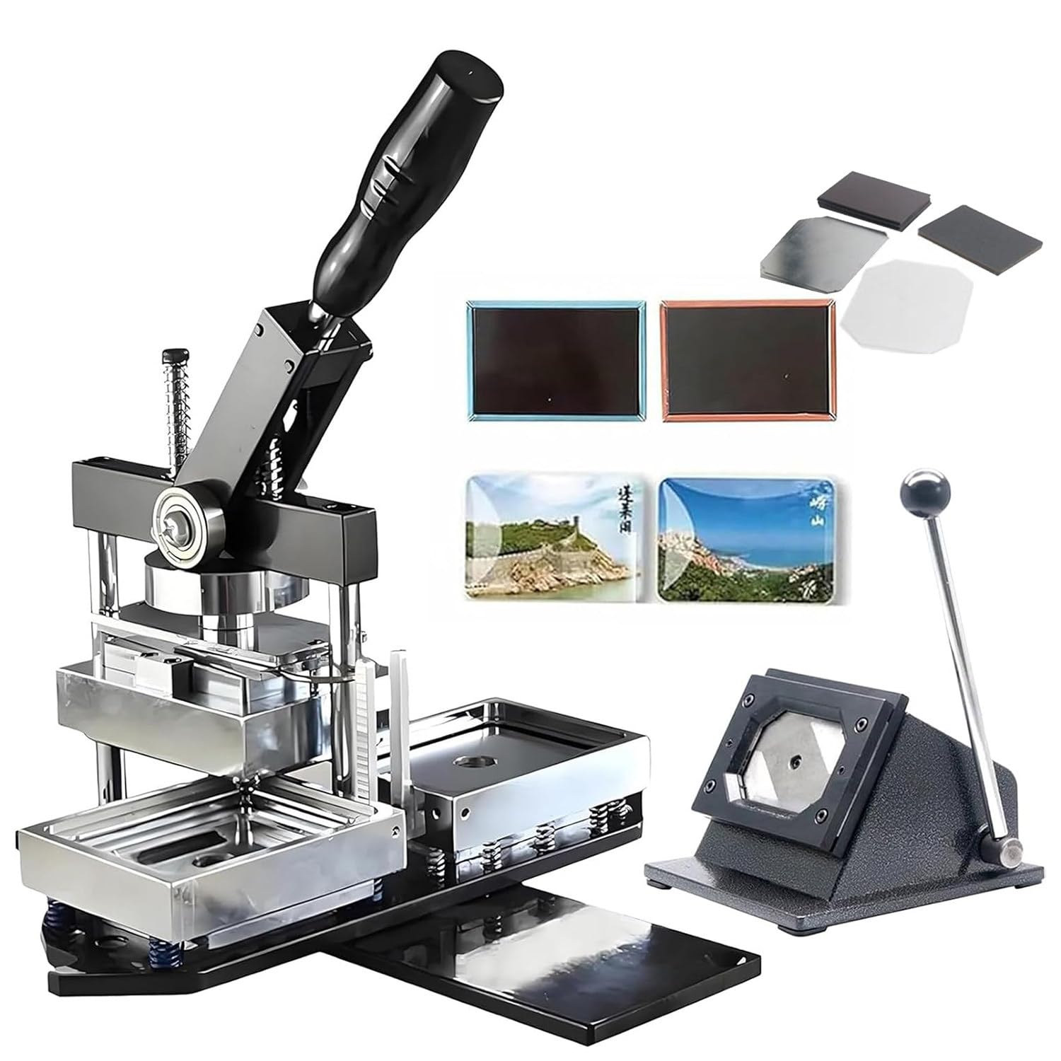 Zestaw maszyn do robienia magnesów, prasa magnetyczna na lodówkę fotograficzną z kwadratowym przecinakiem magnetycznym, zawiera materiały kartonowe do magnesów 90 x 65 mm, łatwy w użyciu
