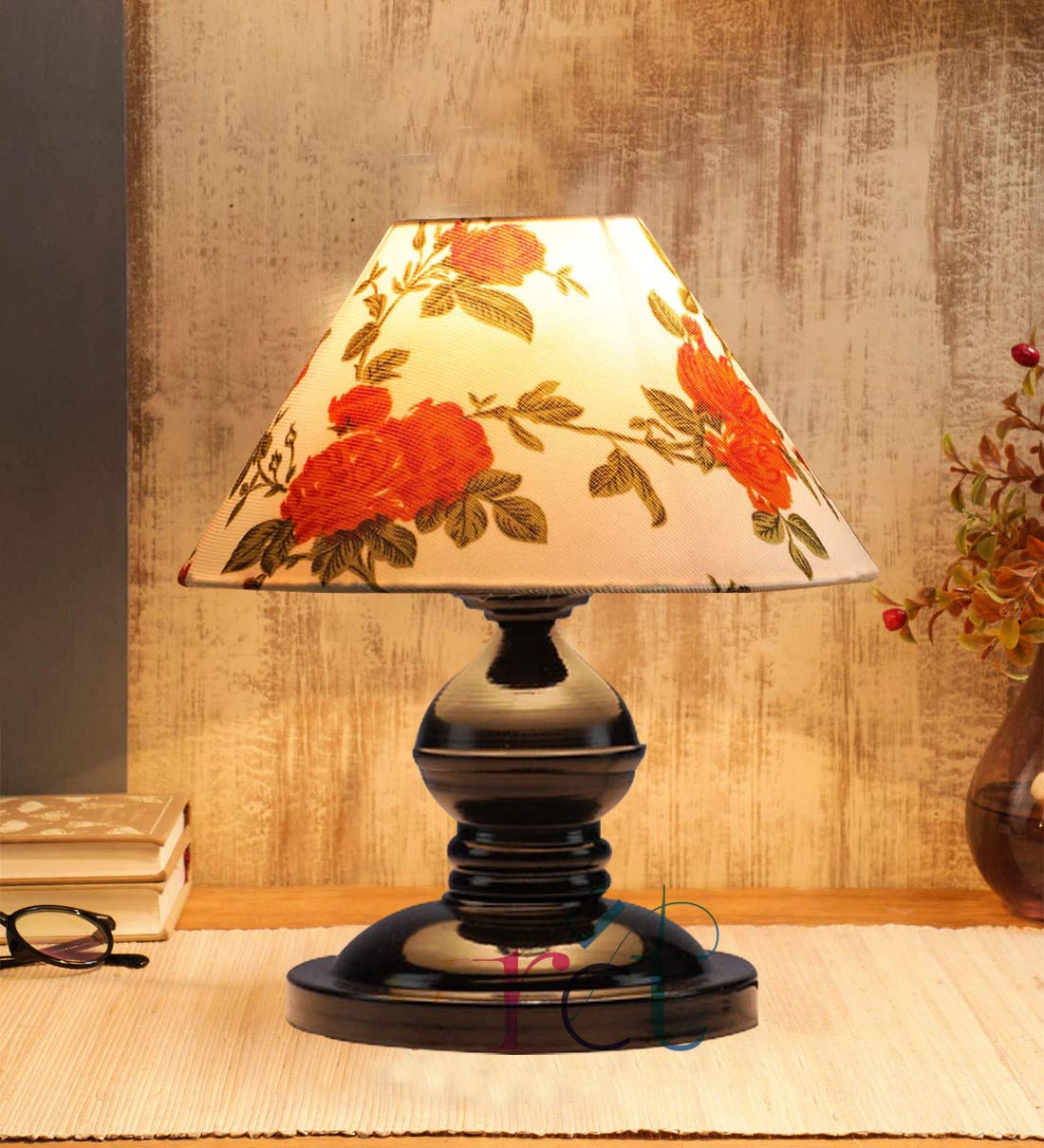 VRCT Khadi Shade and Beautiful Table Lamp for Bedroom and Drawing Room (Red Flower)-image-21