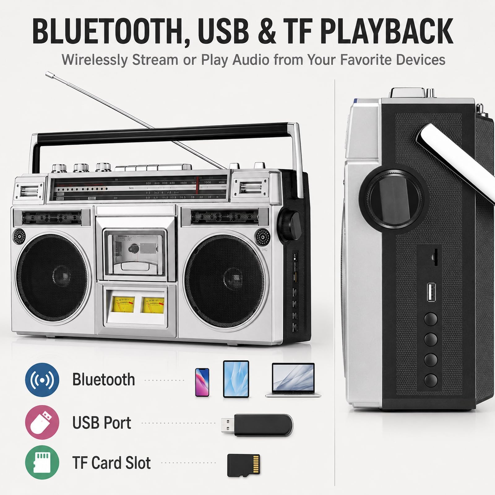 TsoLay Radioregistratore Retro CD Cassette, Lettore Cassette Stile Anni 80 con Radio Dab+, Ingressi USB/SD E Registrazione Cassette, Lettore CD Portatile per Casa, Famiglia, Viaggio E Feste