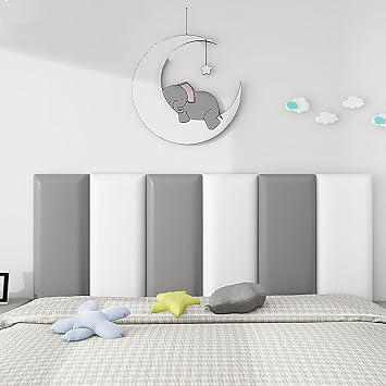3D Anti-Collision Wall Padding, Self-Adhesive Upholstered Wall Panels, 19.7 x 7.9 in Peel and Stick Headboard, Bedroom/Living Wall Stickers, Thickness 1.6 inGray