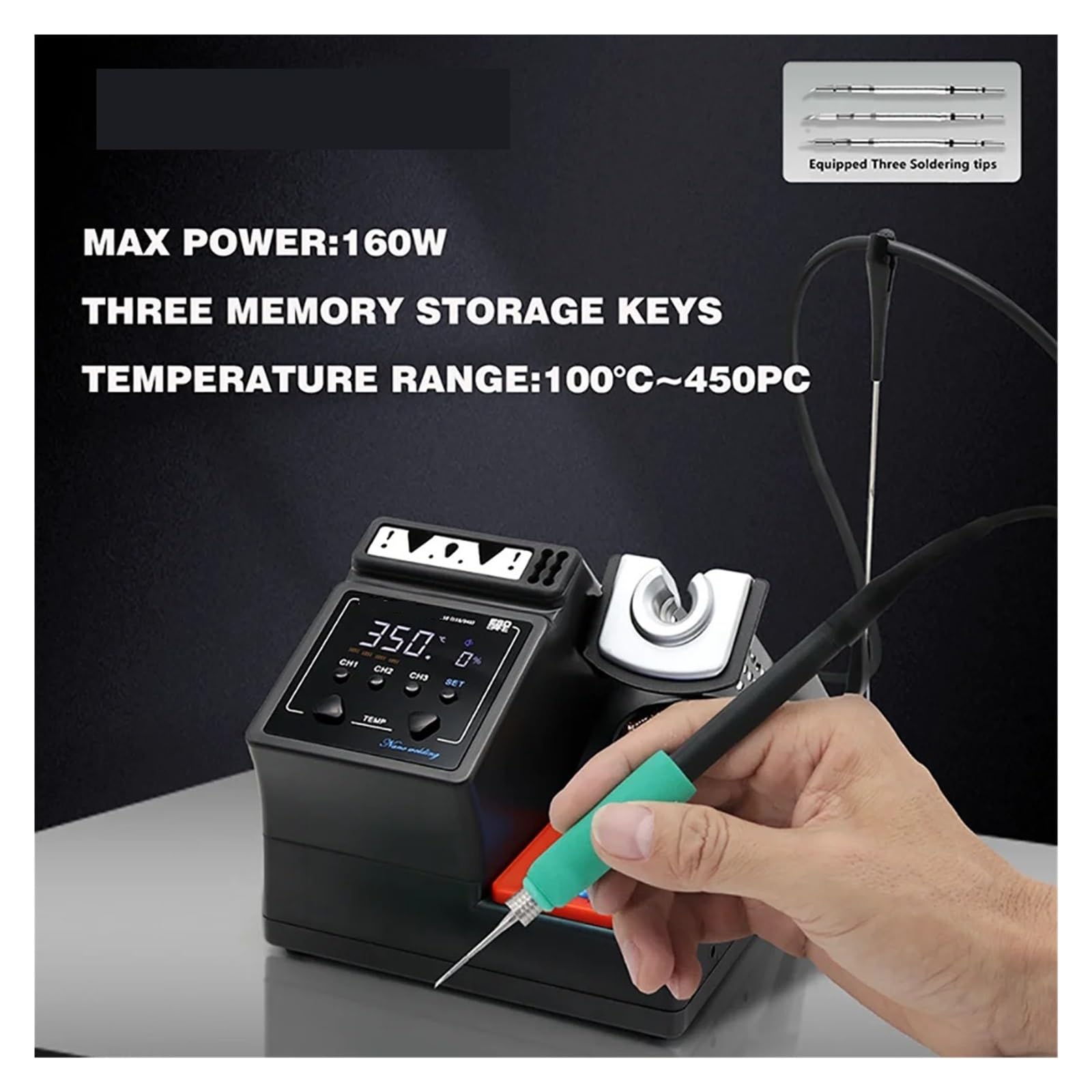 Estación De Soldadura Compatible Con Punta Soldador 210/245/115, Mango Control Temperatura, Retrabajo Soldador Eficiente(3handle-9tips)