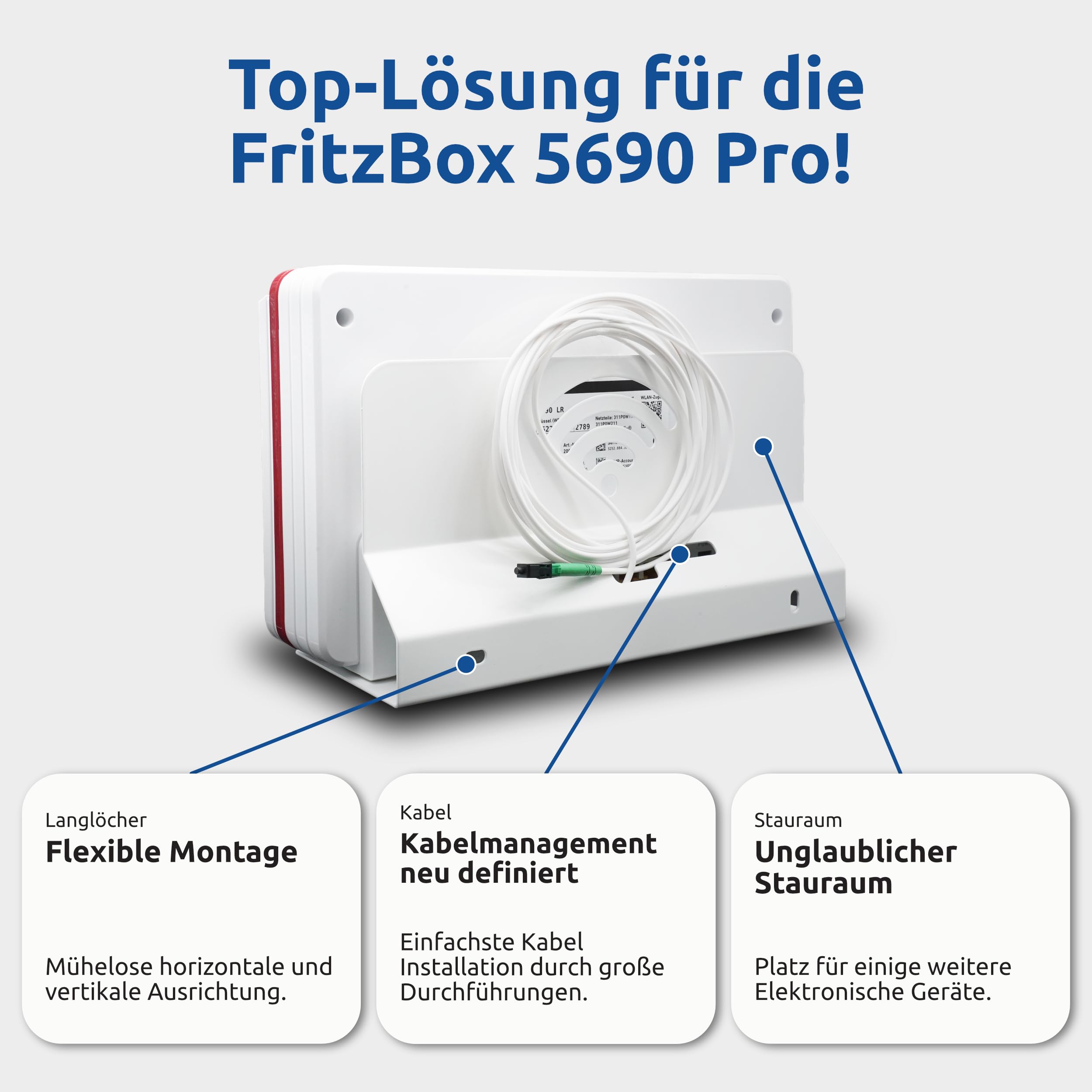 Soporte de pared para Fritzbox 5690 Pro (incluye gestión de cables, montaje en pared)