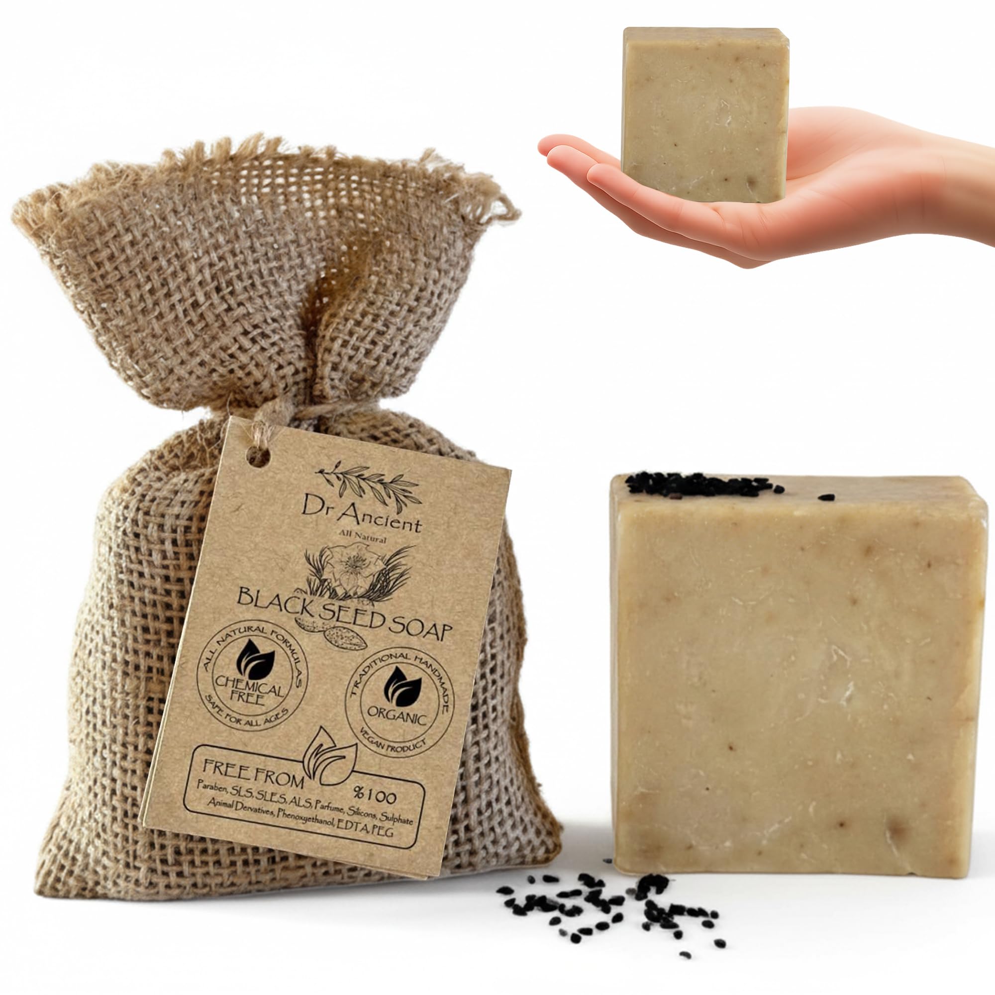 Black Seed Soap Bar, Organic Soap Bars Handcrafted the Traditional Way, Natural Chemical-Free, Vegan, Used for Face Wash, Body Wash, Hand Cleansing & Skin Care, Deep Cleansing