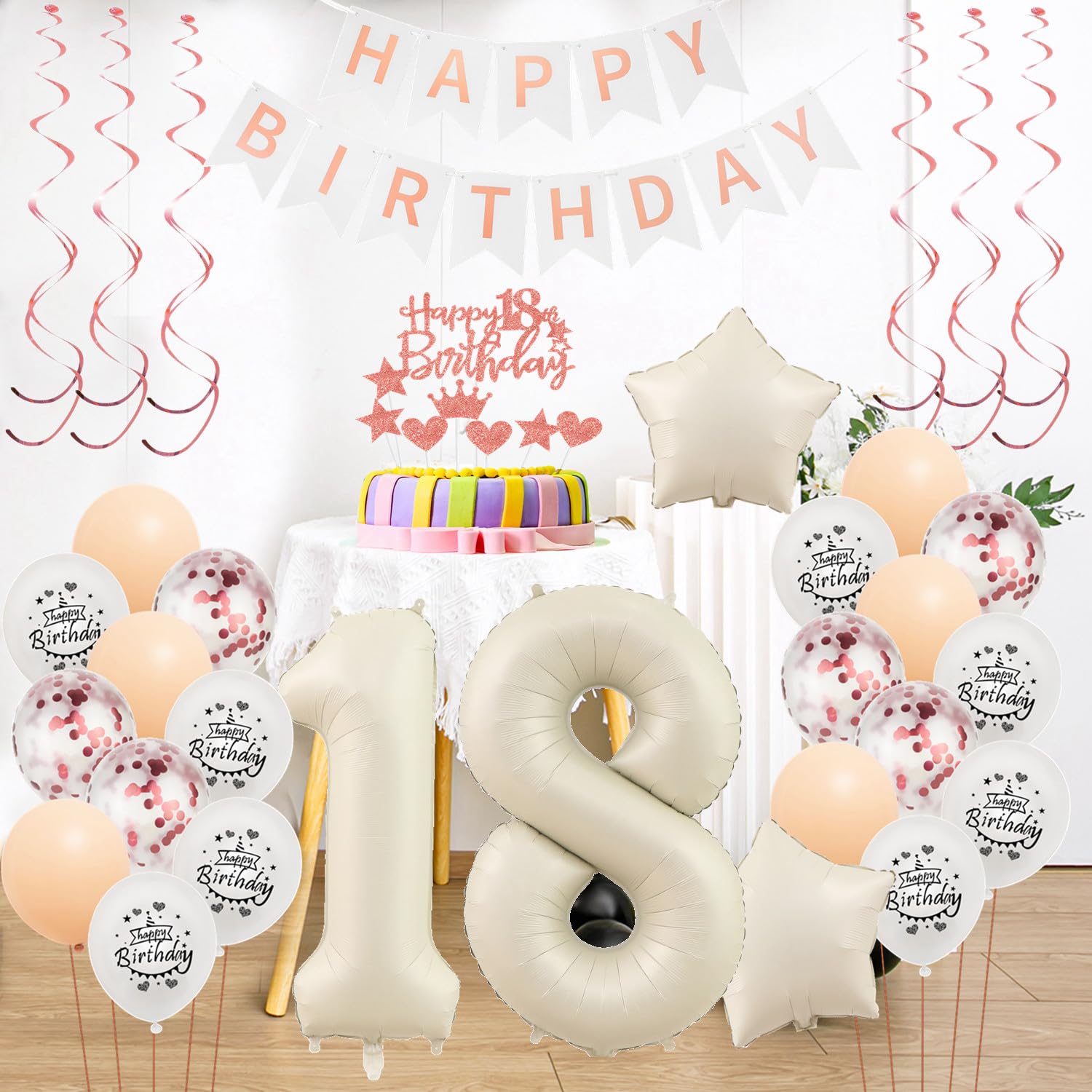 Conruich Geburtstagsdeko 22 Jahre Rosegold | Inkl. Banner, Ballons & Cake Topper | Für Frauen & Männer