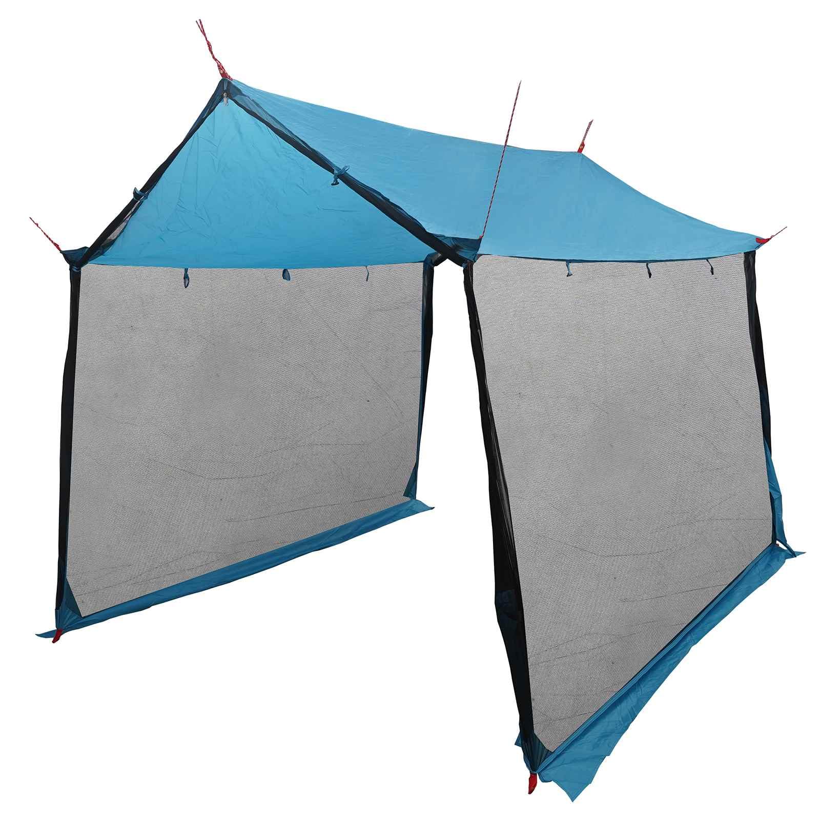 Tarp kempingowy ze ścianami z siatki niebieski 270 x 210 x 210 cm | Wodoodporny dach, drzwi z zamkiem błyskawicznym, regulowana wysokość, stabilna instalacja, do hamaka i dmuchanego materaca