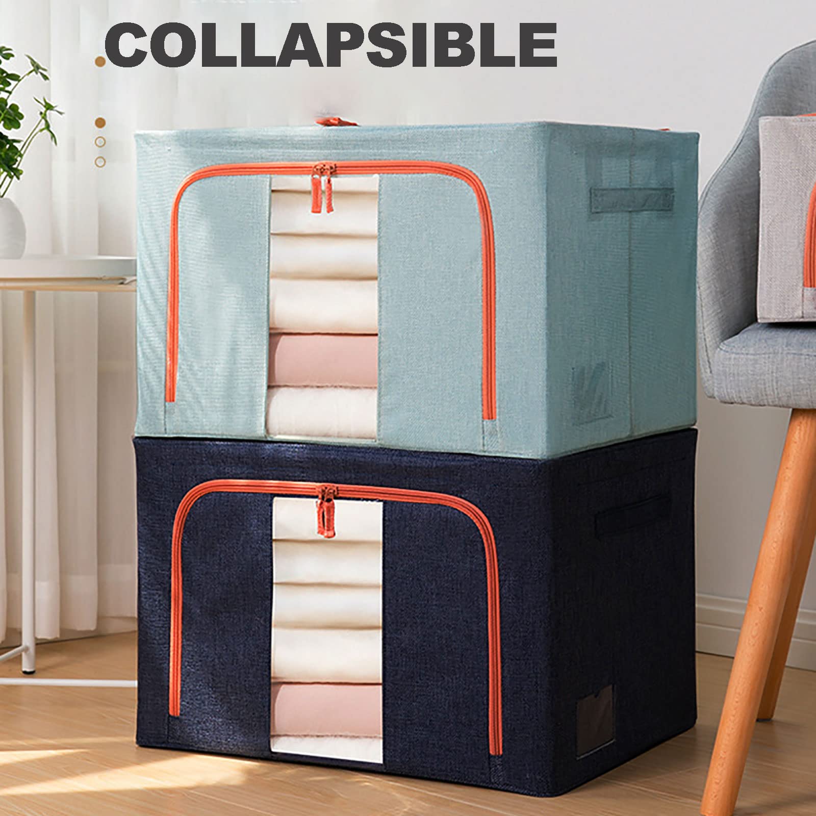 Grande Scatola di immagazzinaggio Contenitori per Vestiti Impermeabili con Struttura in Acciaio Chiusura a Doppia Cerniera Grandi organizzatori con Struttura in Acciaio per Coperte da Letto