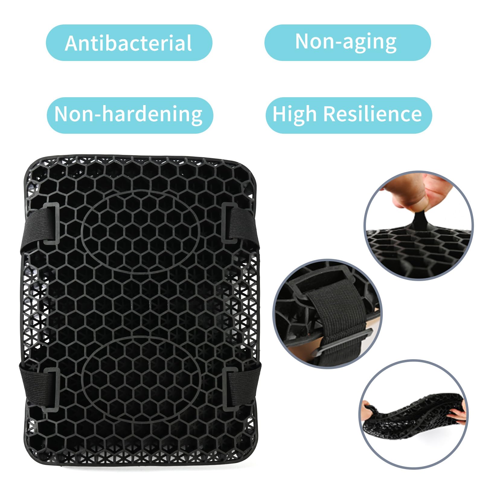 Cojín de gel para asiento de motocicleta, 8,7 x 11,4 pulgadas, diseño de panal de abeja 3D, amortiguador, transpirable, para viajes largos y cómodos (trasero)