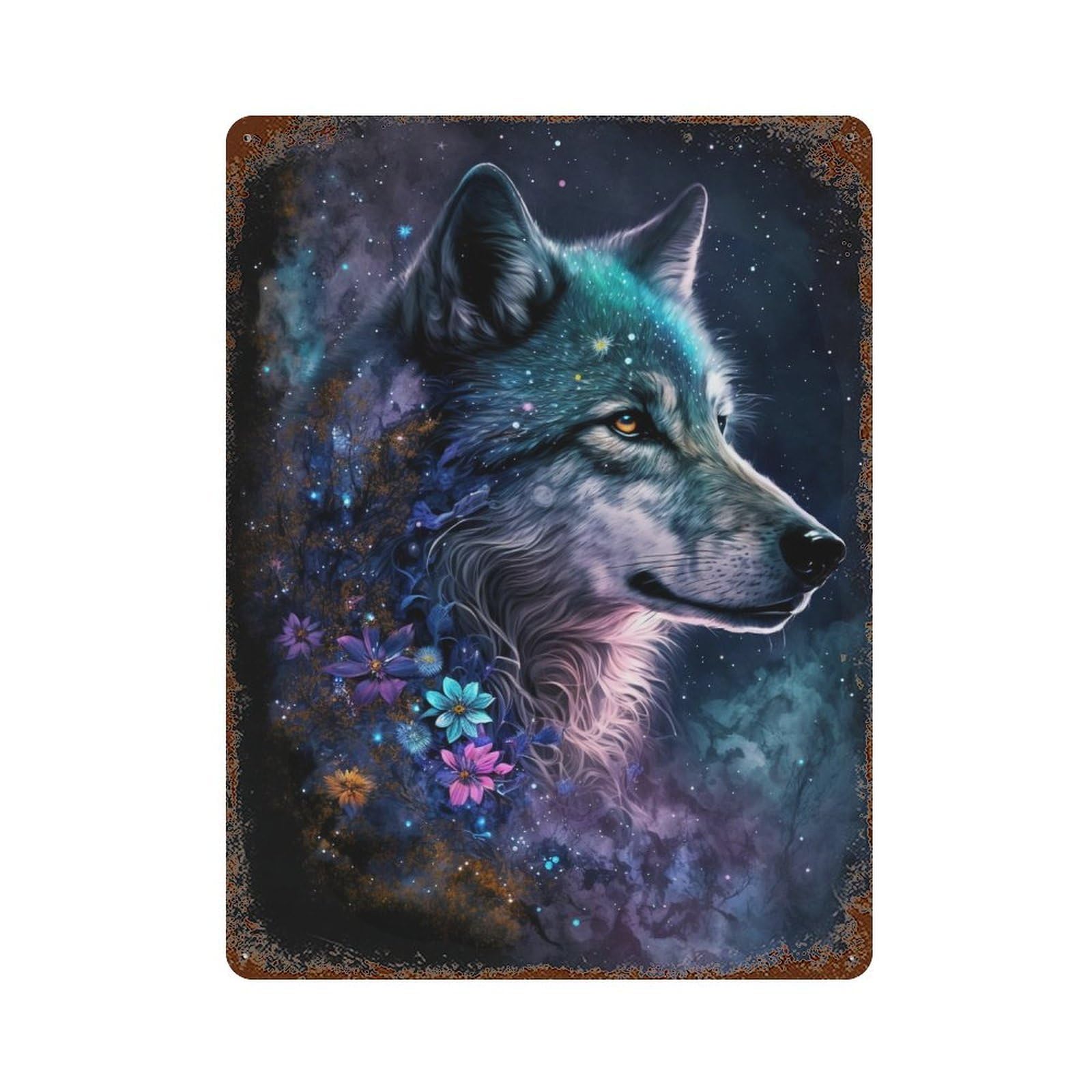 Enchanted Wolf Fantasy Art Print -1 Rusty Metal Tin Sign 15.7"x11.8", Vintage Wall Decor for Garage, Pub Or Kitchen