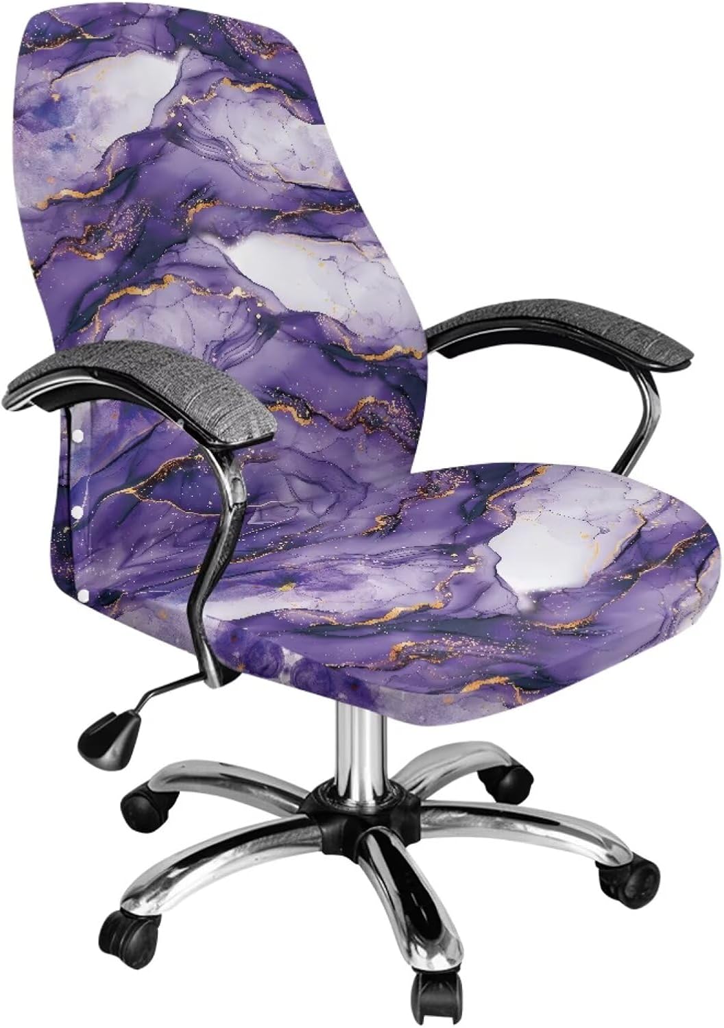 Purple Marble Texture Print Office Chair Cover Dust-Proof Swivel Chair Protective Slipcover Stretchable Boss Chair Cover for Office Home Decoration, Large