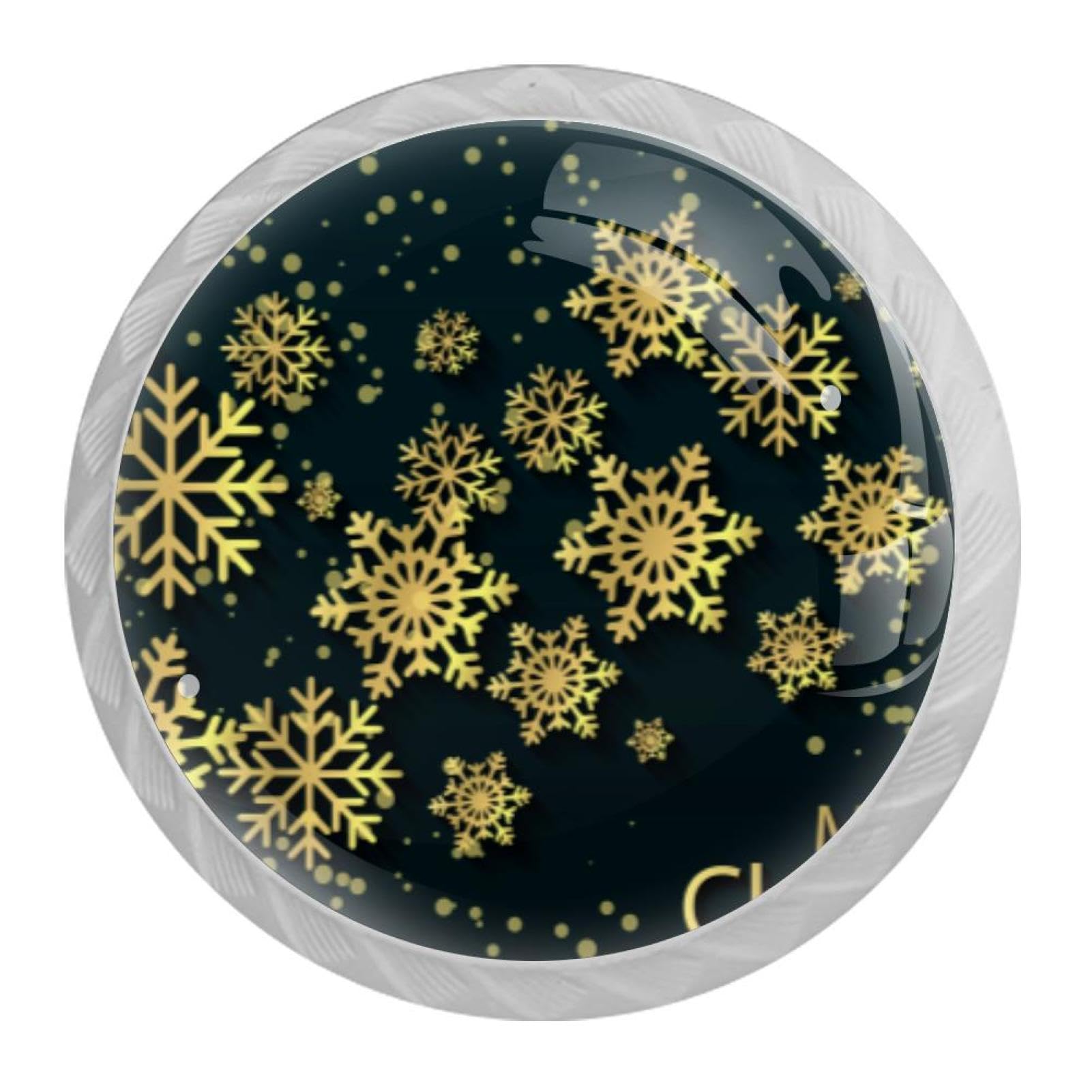 Tqmspg 4 Pieces Drawer Pulls Christmas Golden Snowflake Door Knobs Dresser Handles for Kitchen Wardrobe Cupboard Hardware Furniture