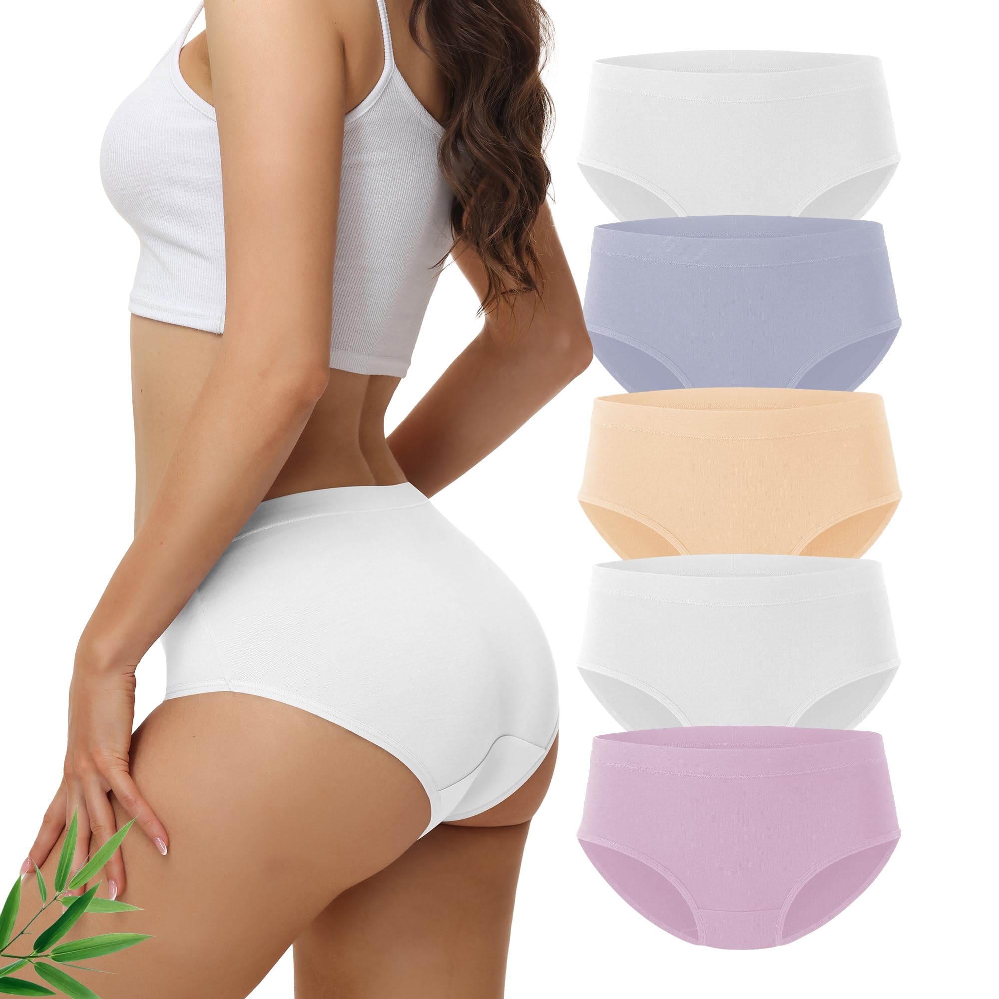 FALARY Unterhosen Damen 5er Pack,Bambus Weich Slip Damen XS-3XL | Atmungsaktive Feuchtigkeitsableitend Unterwäsche,Basic Mittlerer Taille Underwear,Soft Briefs,Bequem Etikettfrei Panties