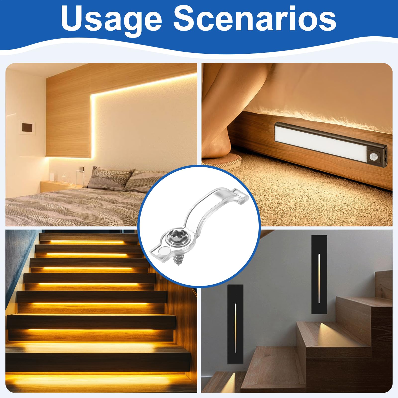 100 Clip Porta Striscia LED Trasparenti Con Viti E Cacciavite - Per Strisce Larghezza 10mm (3528/5050) - 3