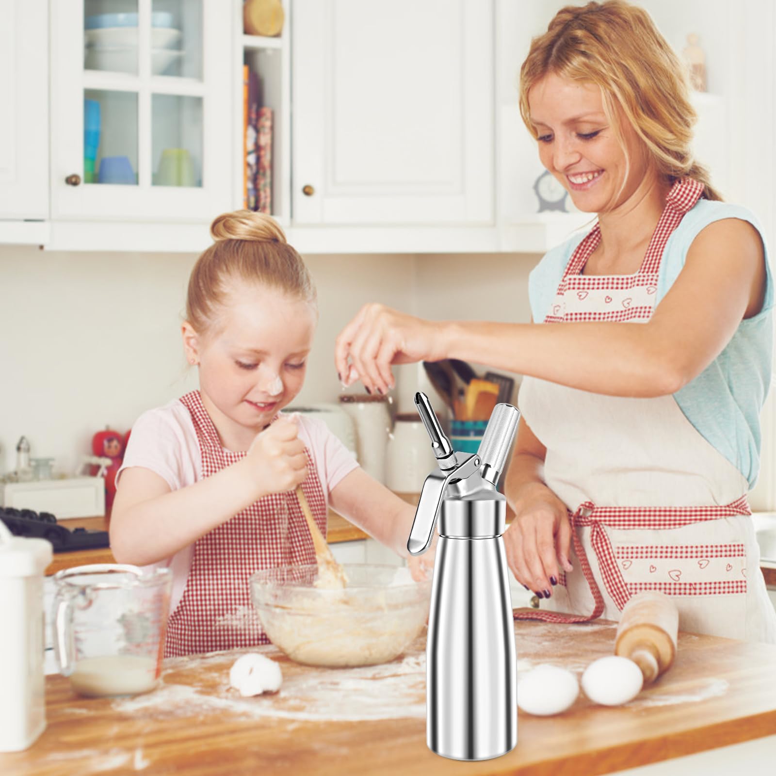talifoca 500 ml Sifón de Cocina Espumas, dispensador de Crema sifon de Nata Aluminio con 3 boquillas acero Inoxidable y 1 Cepillo, Sifon de Nata para Decorar Pasteles de Cumpleaños, Helados y Postres