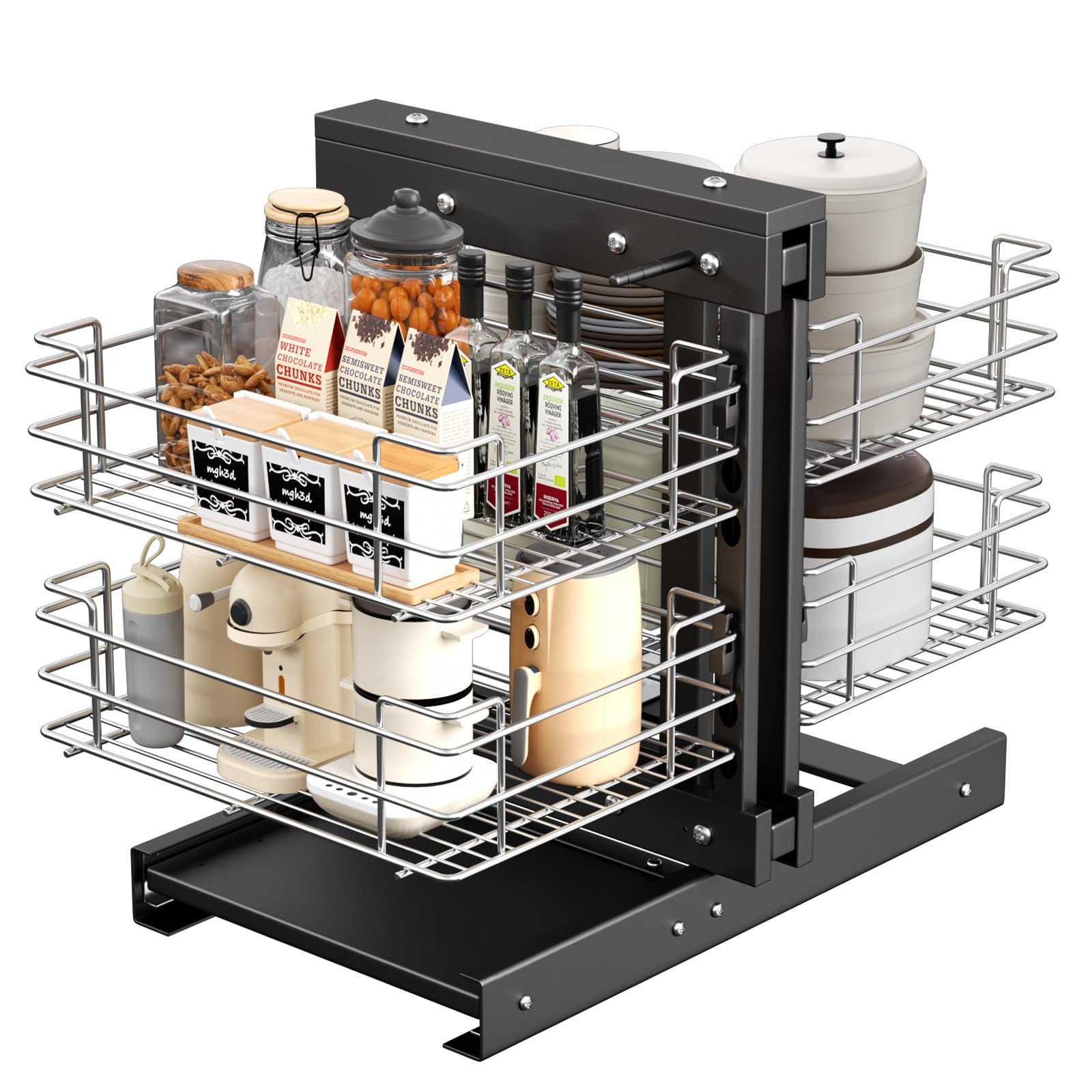 36" Blind Corner Pull Out Organizer,2 Tier 4 Shelf Kitchen Cabinet Organizer, Chrome Carbon Steel Storage Basket, Left Open & Right Open Compatible,for Blind Corner Kitchen or Bathroom Cabinet