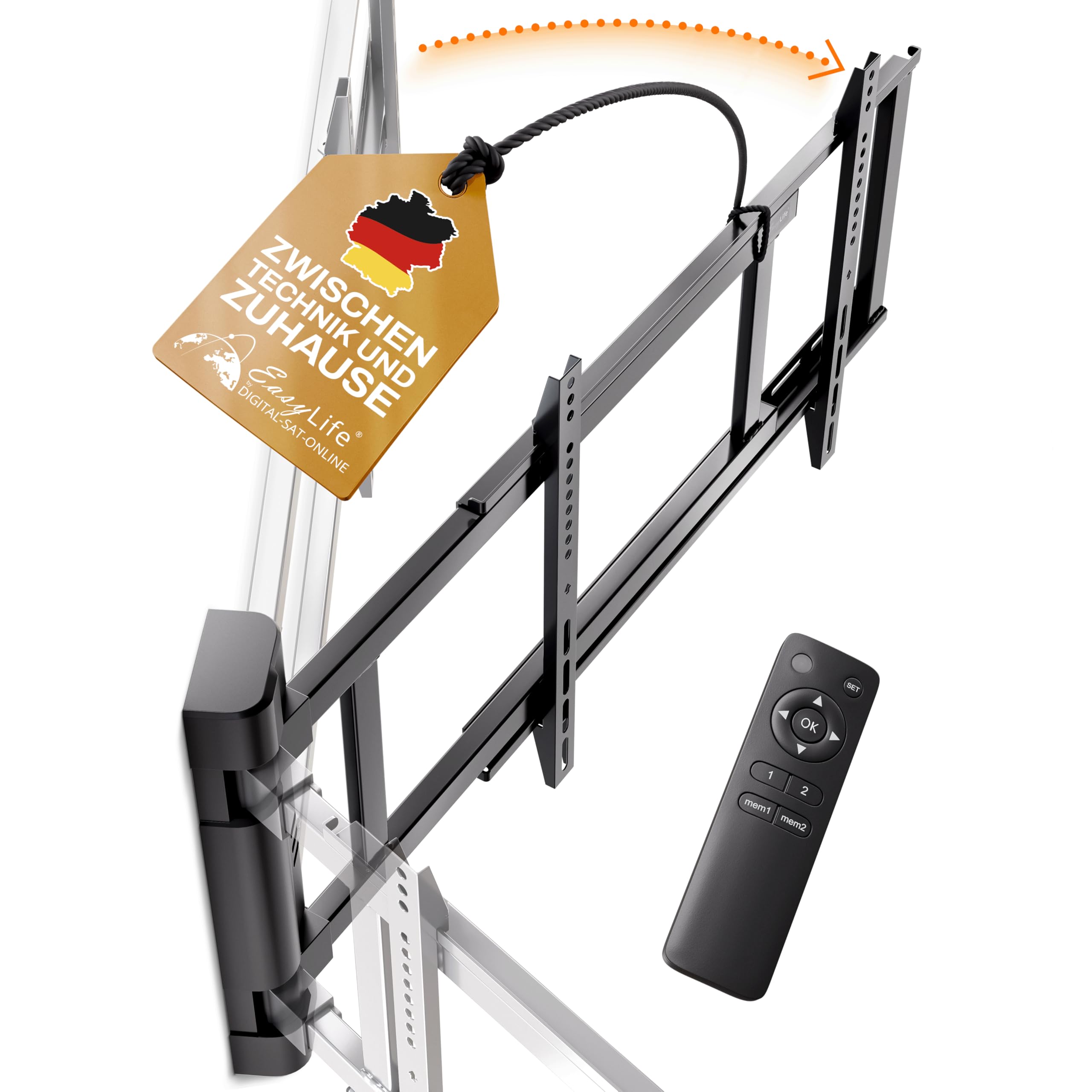 EasyLife Supporto da Parete per TV Elettrico e Orientabile Fino a 170°, Supporto VESA Fino a 600×400 per TV LCD/OLED/Curvi, Monitor, Display e Smartboard da 32 a 75 Pollici e Fino a 50kg Max - Nero