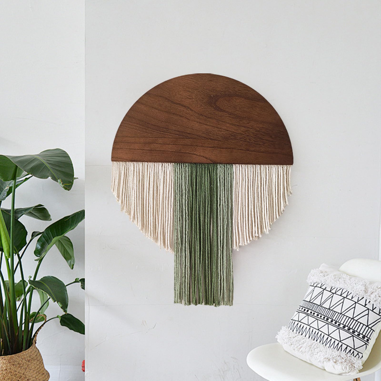 YHXBD 2 szt. makrama wisząca na ścianę boho szykowna ręcznie tkana geometryczna okrągła drewniana deska frędzle gobelin sztuka ścienna dekoracja, A-01, 40 x 40 cm