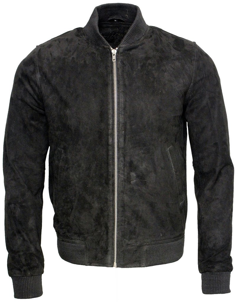 Infinity Men's Black Retro Goat Suede Leather Bomber Varsity Jacket Xl