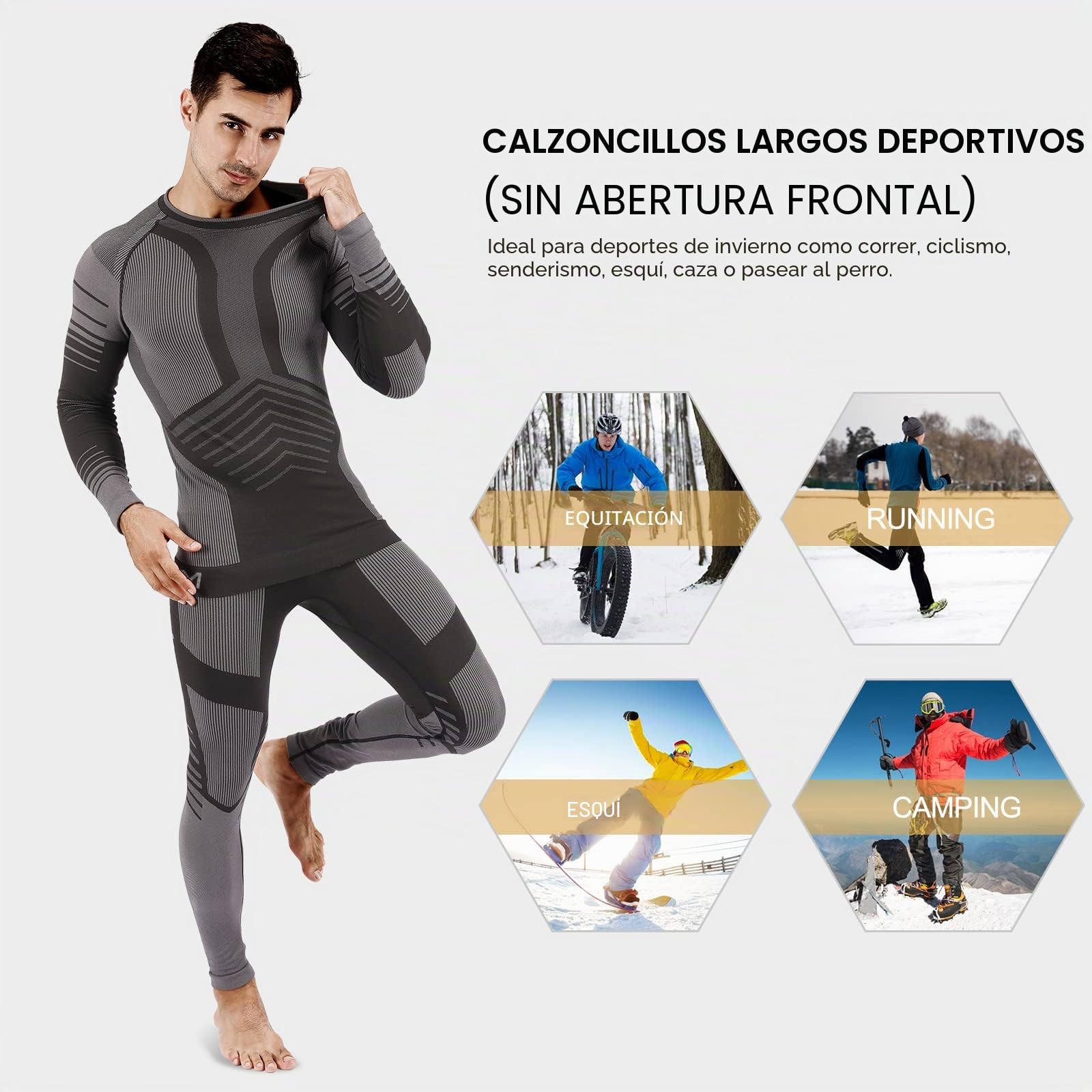 MEETYOO Conjuntos térmicos Hombre, Ropa Interior Térmica Leggings Compresión Camiseta para Esquí Running Ciclismo
