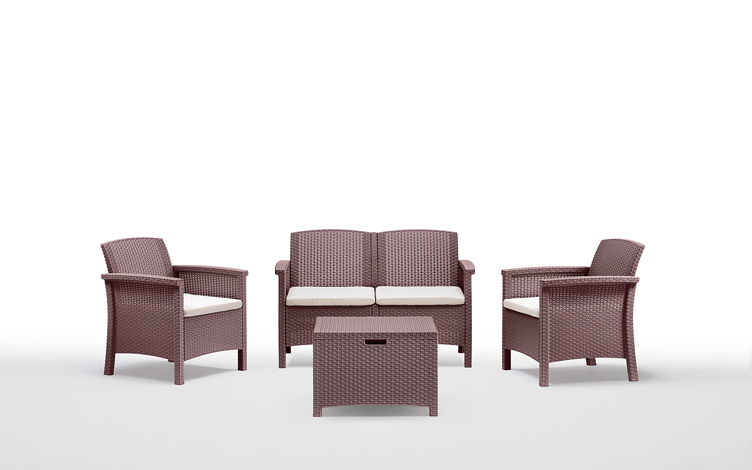 BICA Set Venezia 2 - Set Mobili da Esterno 2 Poltrone, 1 Sofa 2 posti, Tavolino Contenitore e Cuscini per la Seduta, Marrone