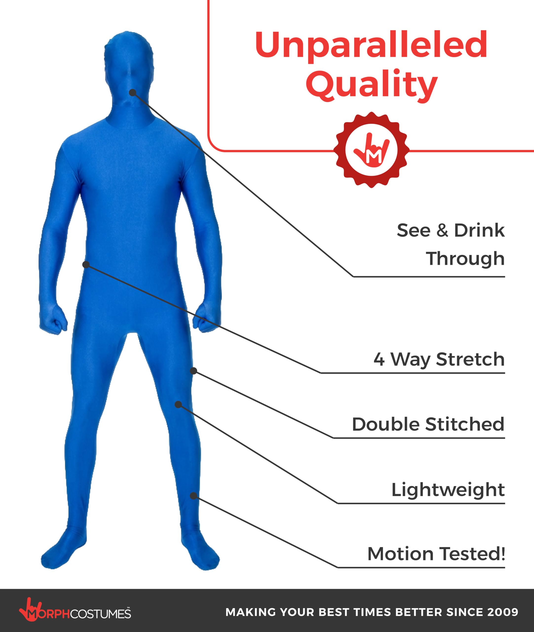 Morphsuits Niebieski Kombinezon StretchSuits Uniseks Pełny bez Nadruku Przebranie Halloween Karnawał, XL