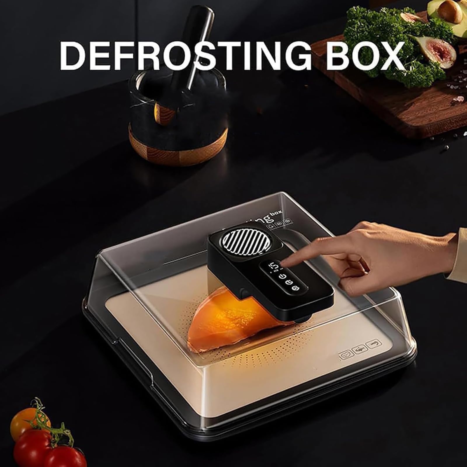 Scatola elettrica per scongelamento degli alimenti, vassoio per scongelamento della carne congelata da 4,2 l, con coperchio, scongelamento rapido in 10 minuti, chiusura fresca e tecnologia del flusso