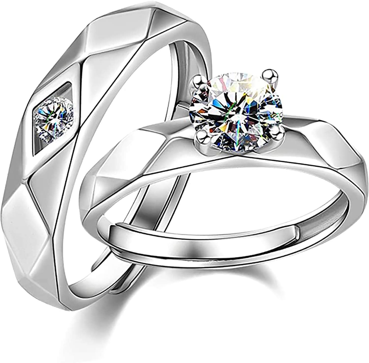 SunamyFashion Couple Rings for Him and Her Set,Adjustable S925 Silver CZ, Matching Promise Ring Engagement Ring Wedding Ring Anniversary Ring