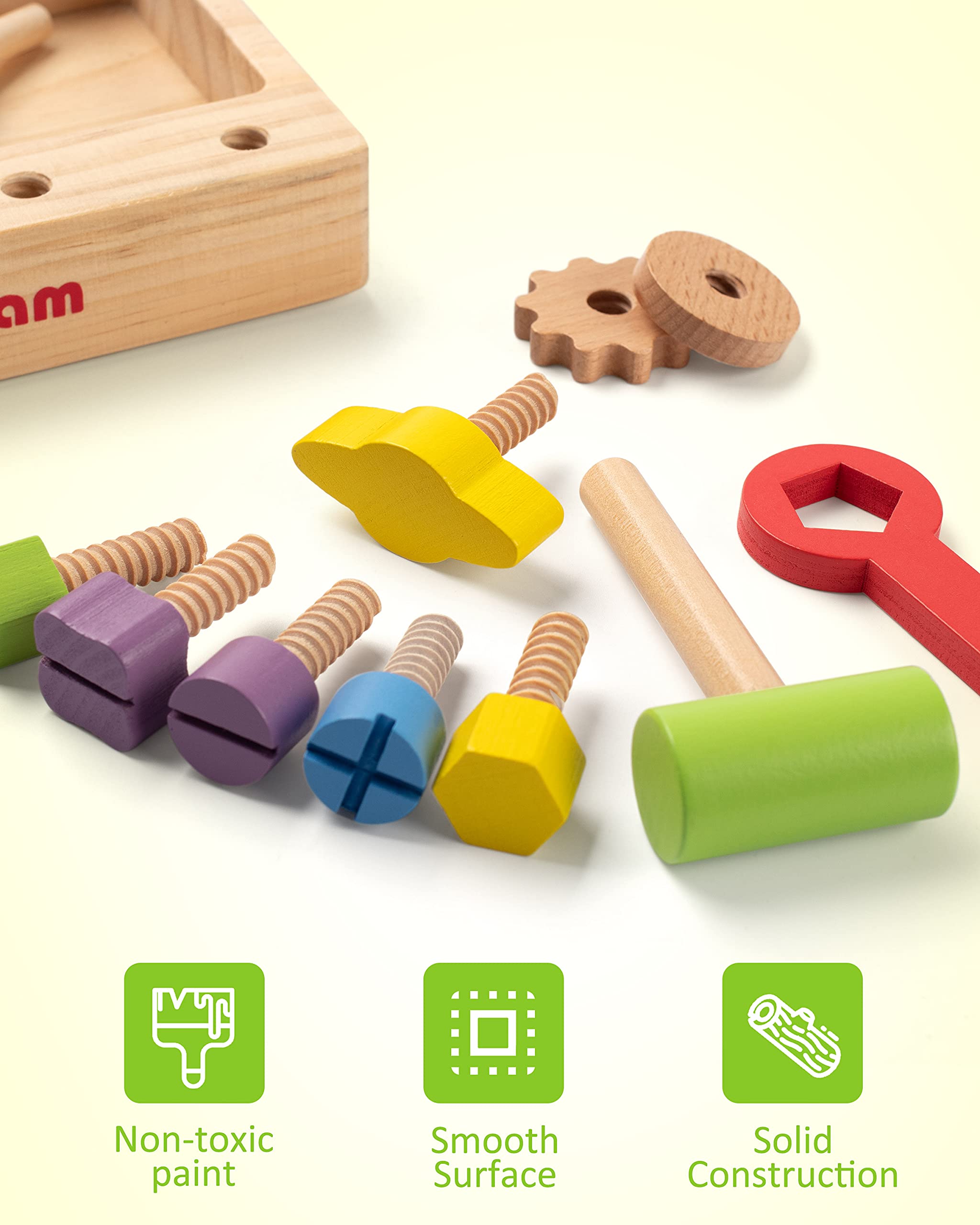 Coogam Wooden Tool Box, Toddler Fine Motor Skill Construction Building
