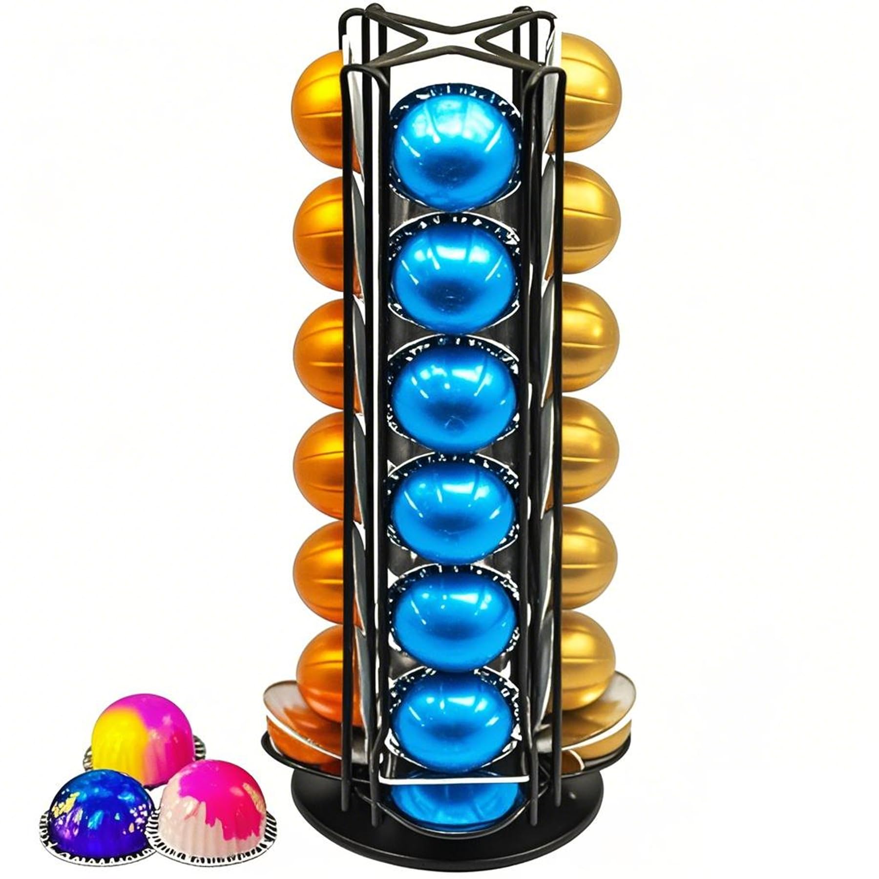 Meelio Vertuo Pod Holder Carousel Stand for 28 Nespresso Vertuo Capsule Storage Organizer with Extra Space for Coffee Mate Silent Rolling,Black: Black 28 Vertuo Pod