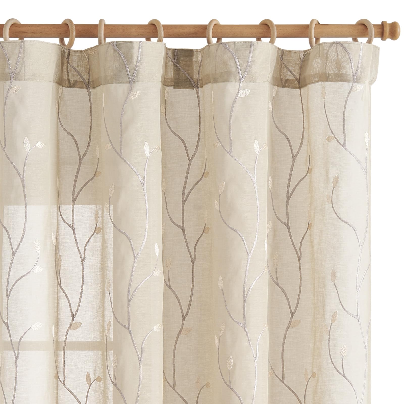 jinchan Sheer Curtains for Bedroom 63 Inch Length Leaf Embroidered Semi Sheers for Living Room Botanical Embroidery Voile Transparent Back Tab Window Treatments 2 Panels