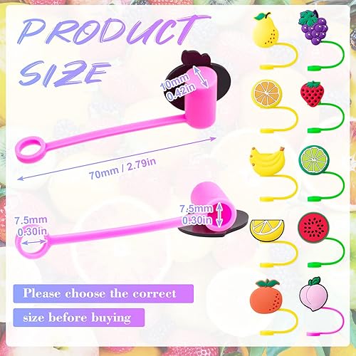 Miniatura 3 de OIIKI Stanley Cup - 10 fundas de popote para copa Stanley, tapas de popote de silicona, bonitas tapas de popote de frutas, reutilizables, a prueba