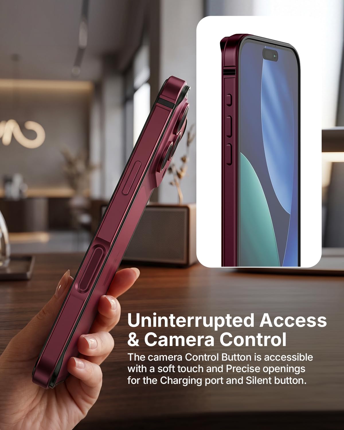 RAEGR Case | Anodized Aluminum Bumper | Compatible with iPhone 18 Pro Max/iPhone 17 Pro Max | Supports Magnetic Wireless Charging | Edge Armor Protective Minimal Case - Burgundy — Amazon image 7