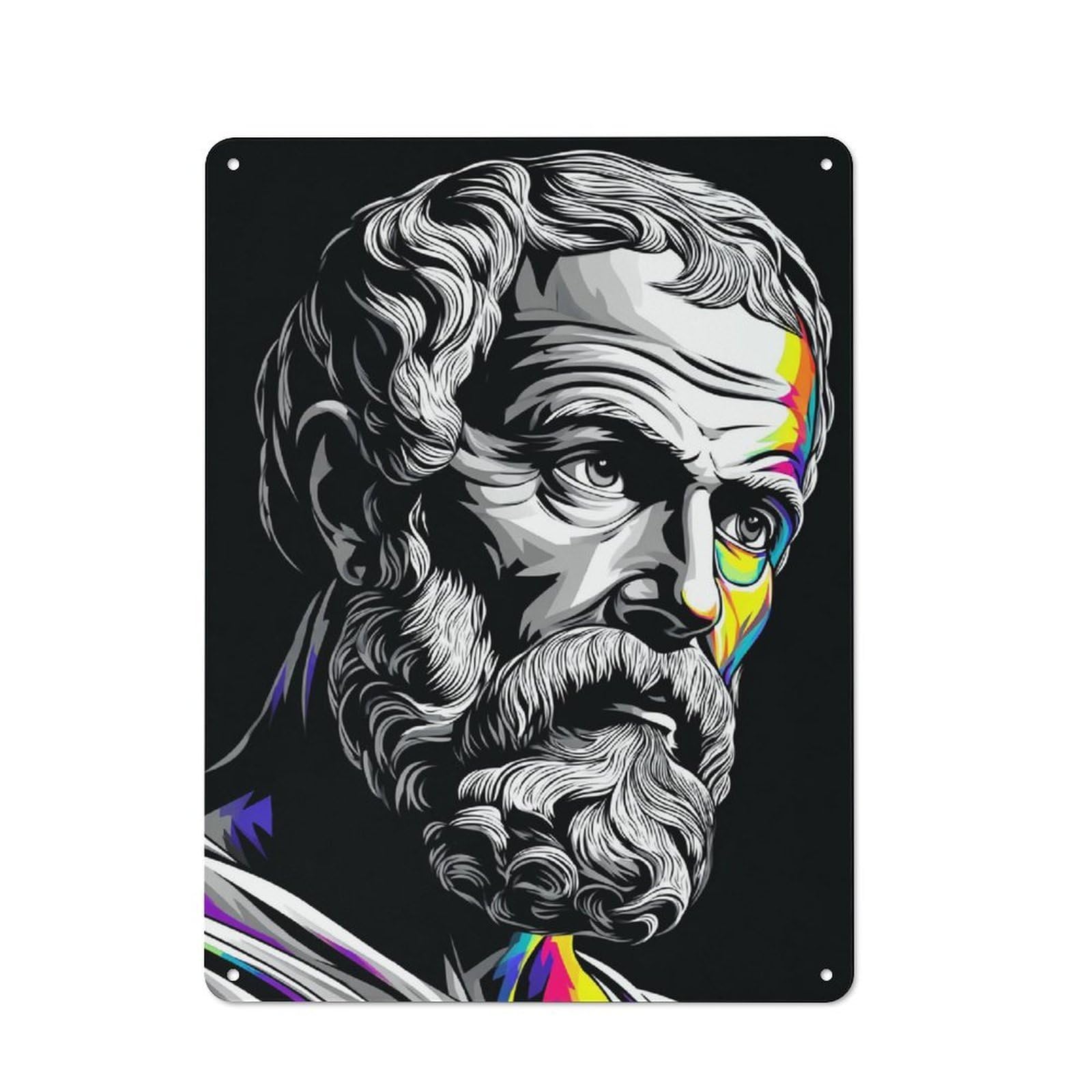 Junmoney Renaissance Portrait With Rainbow Highlights Vintage Tin Sign 40X30cm For Garden Room Or Summerhouse, A Housewarming Gift For Outdoor-Room Decor Collectors