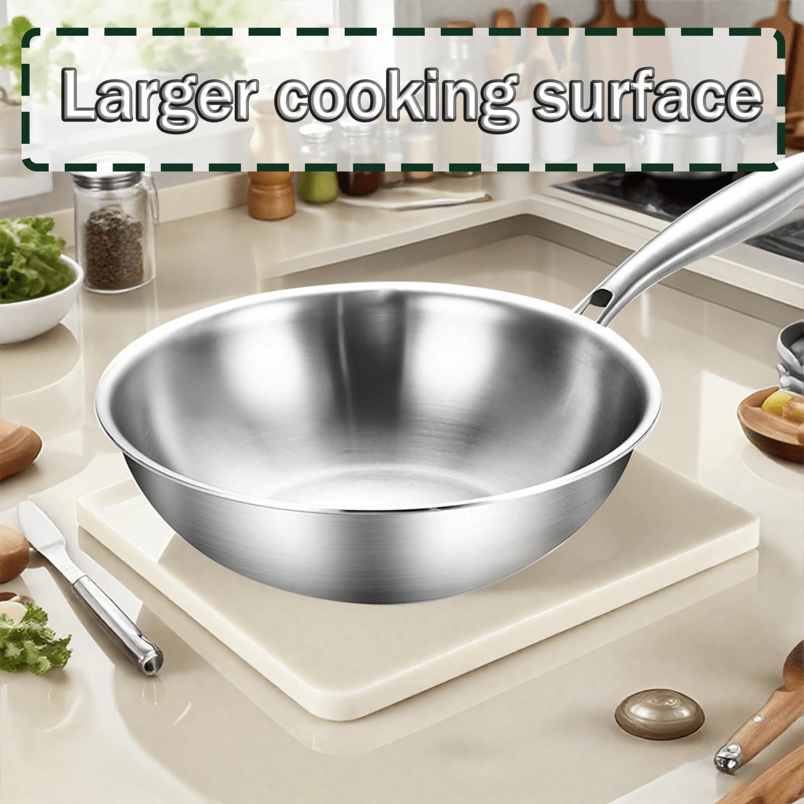 Padelle wok in acciaio inossidabile: padella non rivestita da 30 cm con coperchio, forno a induzione 752 °F (400 ℃), fornello a gas, bordo alto, manico rimovibile