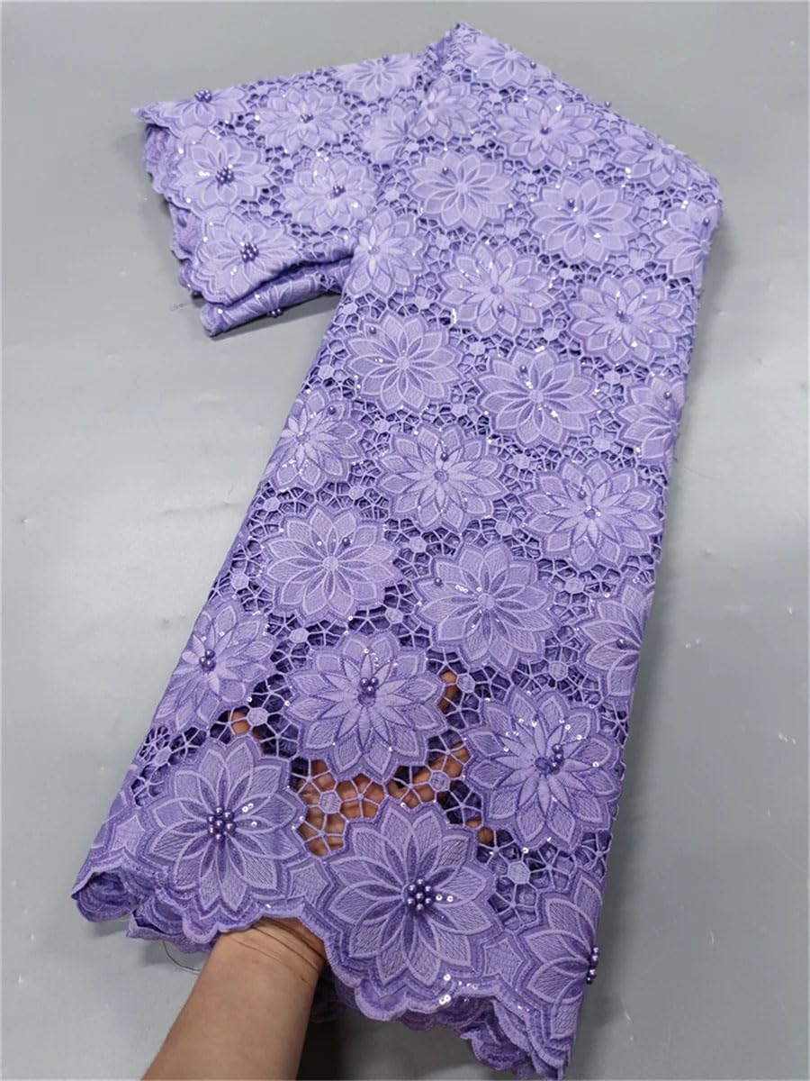 Tessuto di pizzo africano 100% cotone svizzero voile pizzo con perline tulle nigeriano paillettes stile popolare Dubai