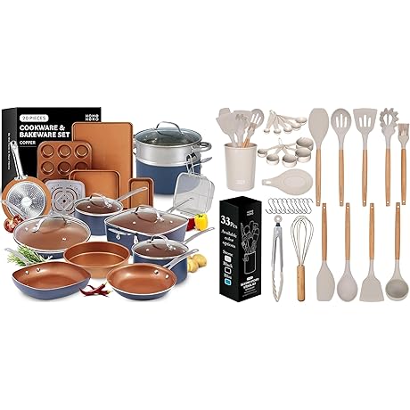 Home Hero Kitchen Combo: 23 PCS Copper Cookware Set + 33 Pcs...