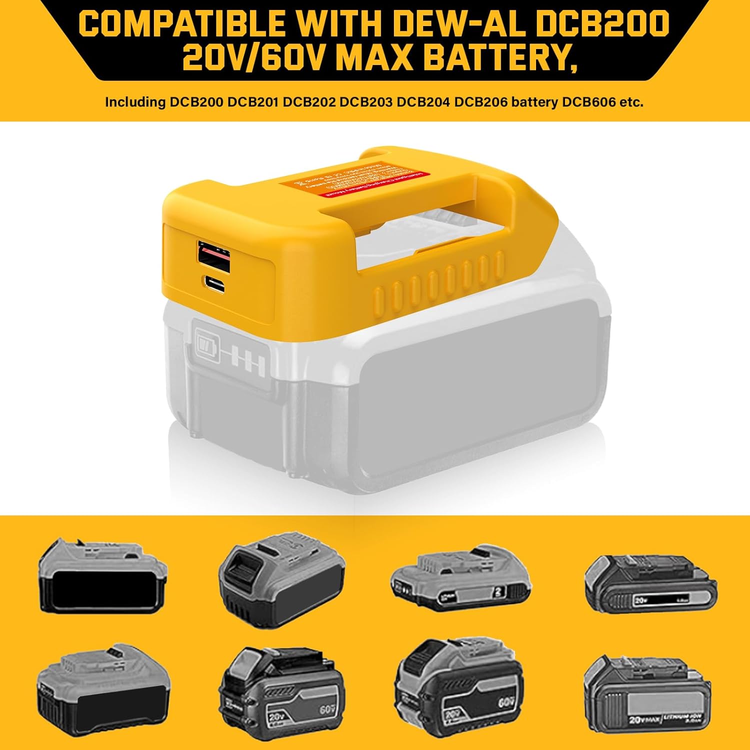 30W USB Fast Charger Adapter for Dewalt 20V Battery with USB & Type-C Fast Charging Interface USB Charger (Adapter Only) - Image 2